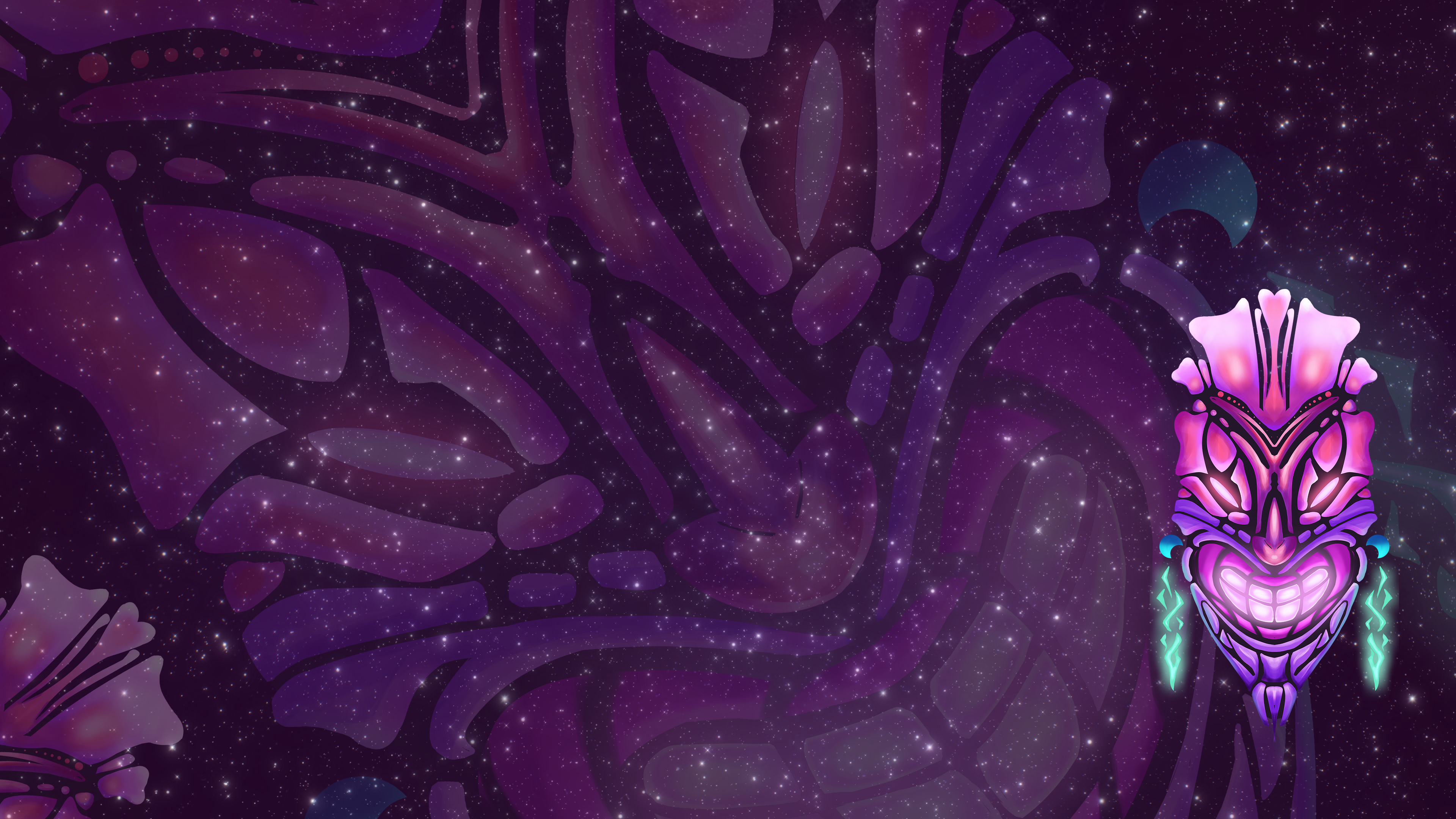 Tiki Totem Space Glowing Glowing Eyes Stars 3840x2160