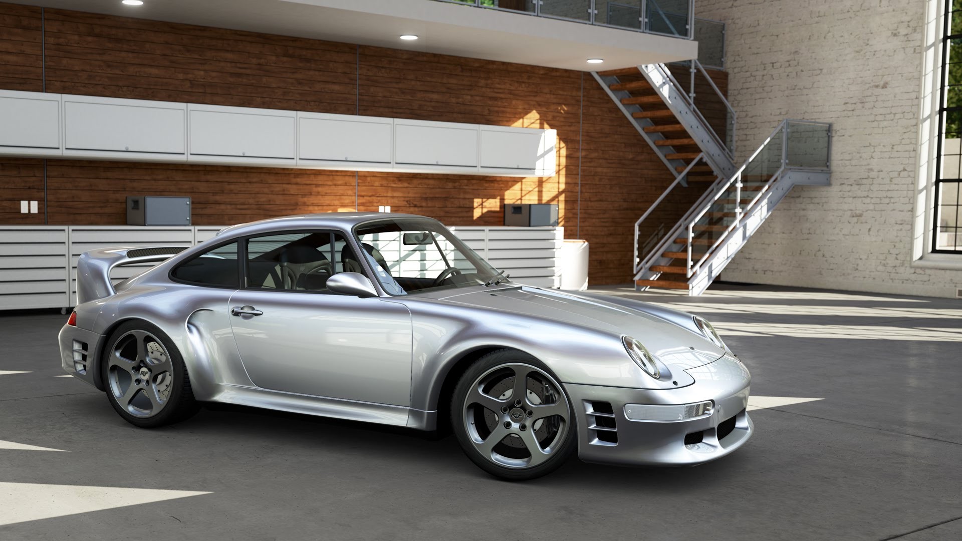 Car Sports Car Porsche Building RUF Tuning Stairs 3D Render 1920x1080