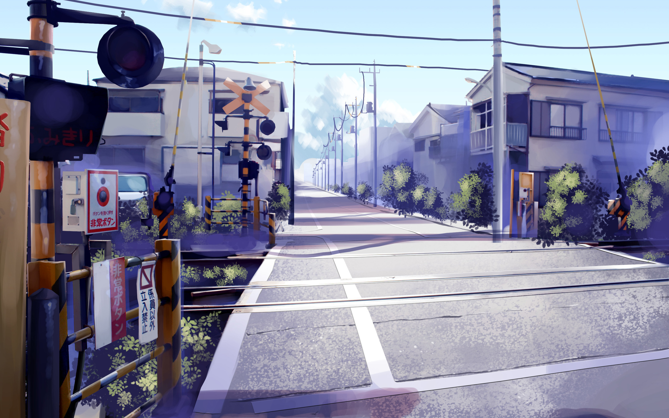 Anime Railway Crossing Artwork Urban Cityscape City Street 2560x1600