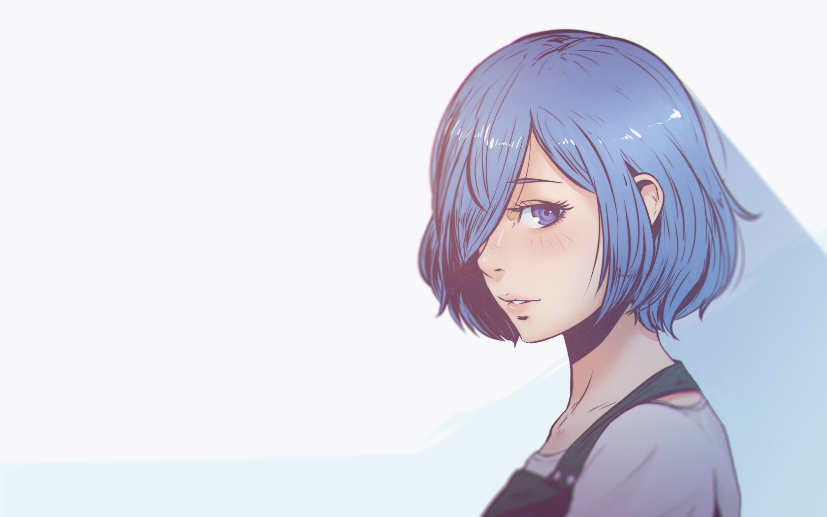 Kirishima Touka Anime Anime Girls Blue Hair Blue Eyes White Background Simple Background Tokyo Ghoul 1680x1050