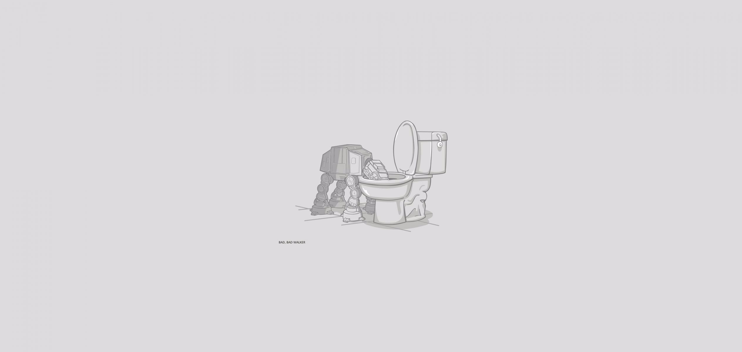 Minimalism Artwork Robot Toilets Simple Background Lamp Books Table Gorillas Reflection 2526x1200