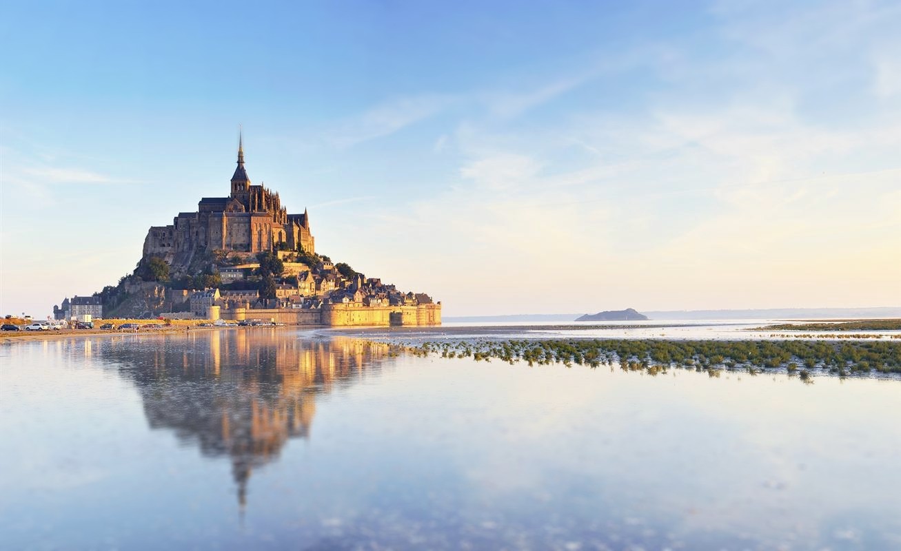 Reflection Mont Saint Michel Abbey Island Landscape Cityscape 1307x800