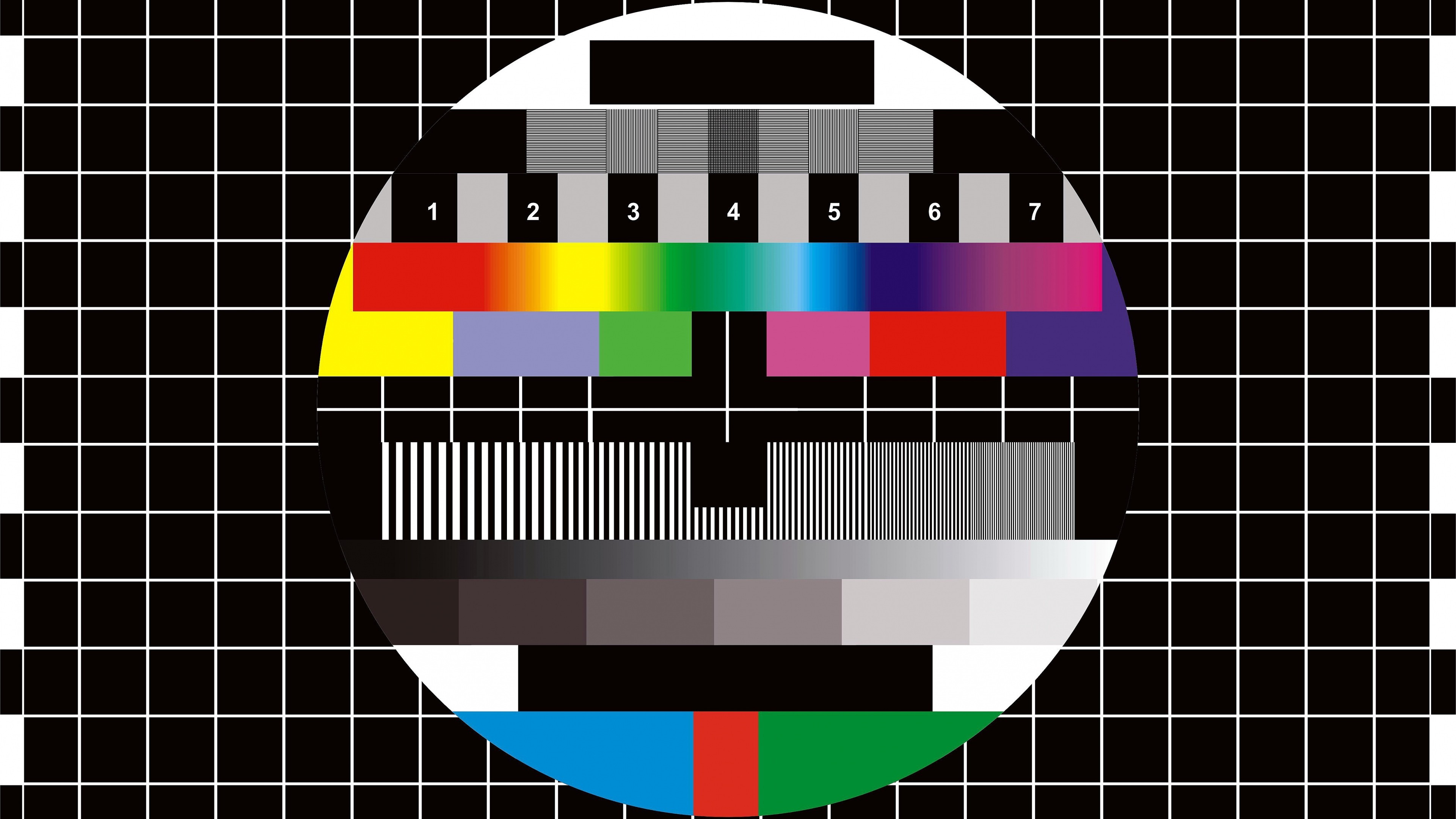 Digital Art Monoscope Numbers TV Black Background Square Circle Grid Colorful Lines Test Patterns 3840x2160