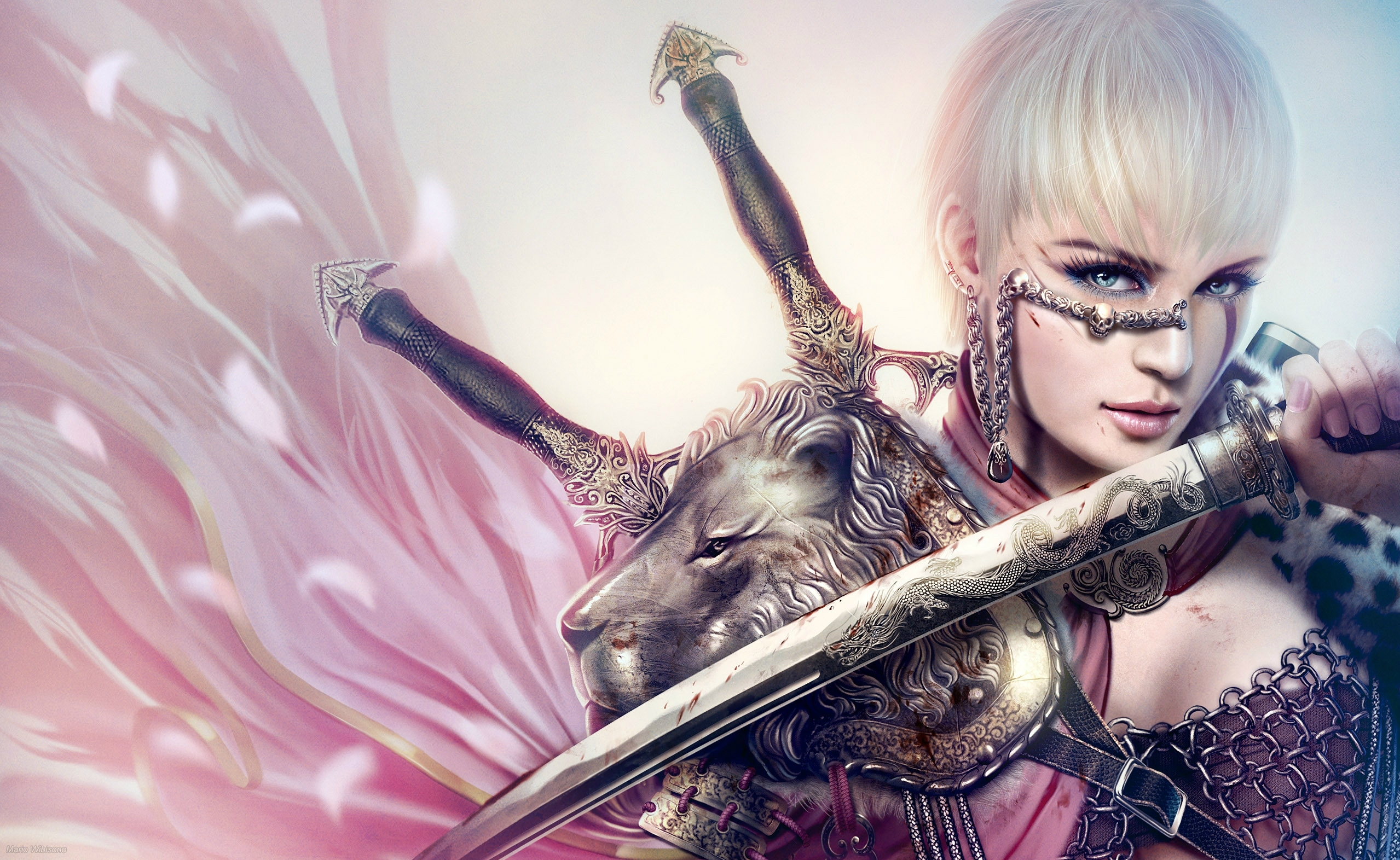 Woman White Hair Sword Weapon Short Hair Blue Eyes Legend Of The Five Rings 2558x1572