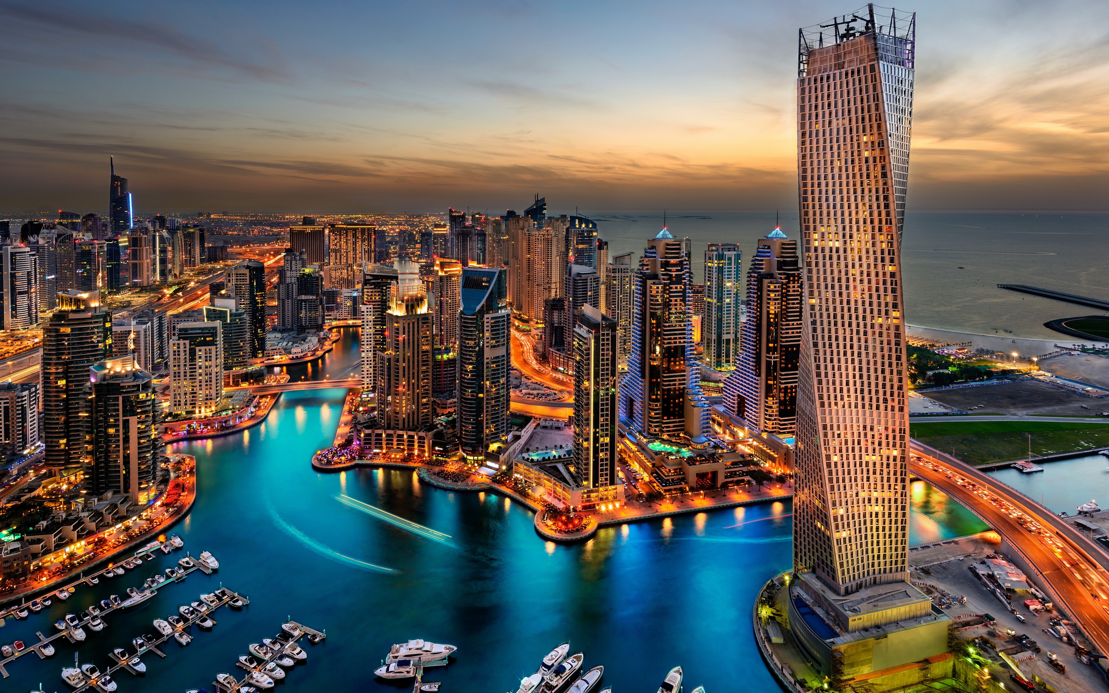 Town Night View Dubai United Arab Emirates Cityscape 3840x2400