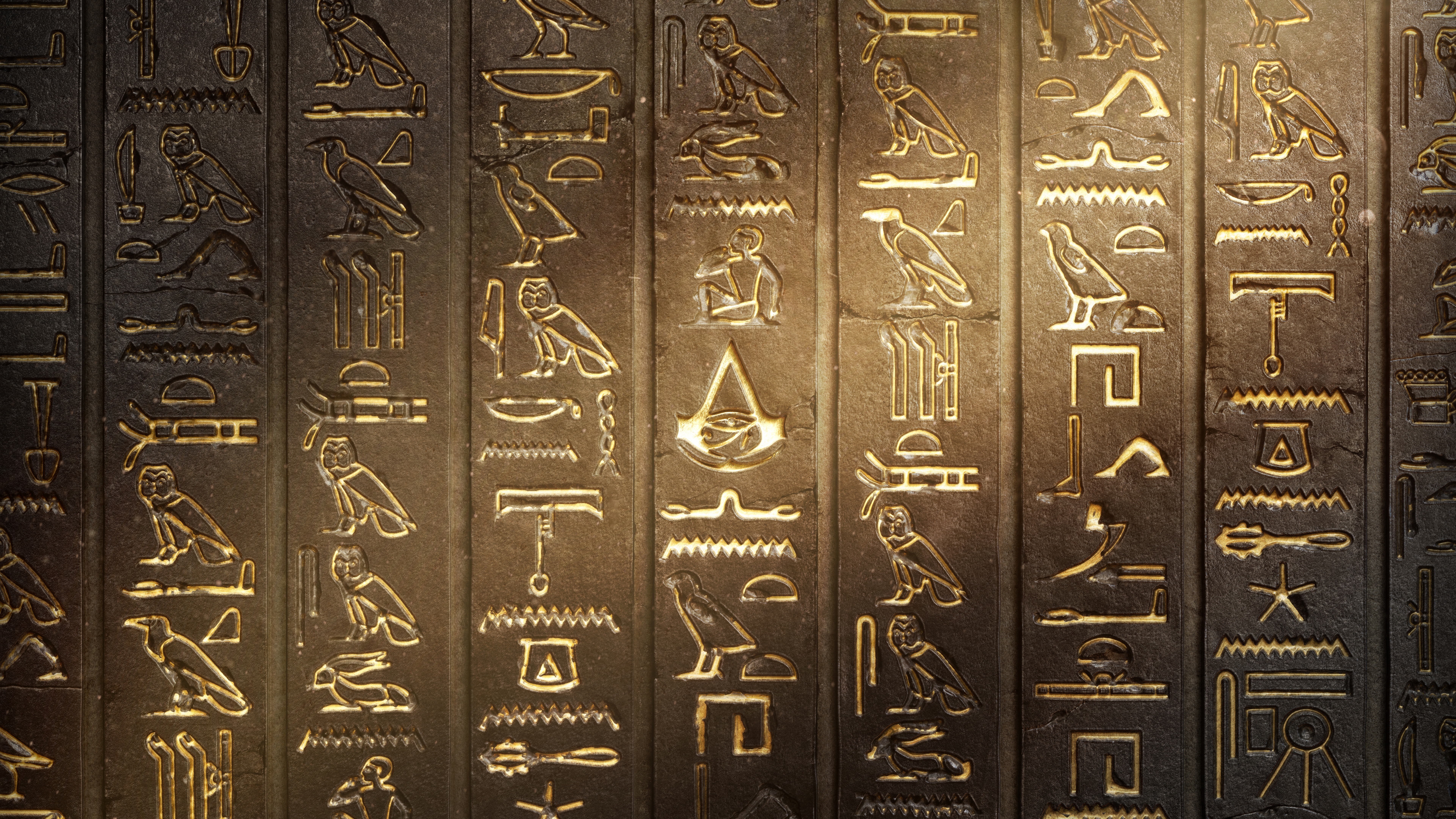 Video Games Assassins Creed Wall Hieroglyphs Engraving Symbols Assassins Creed Origins 7680x4320