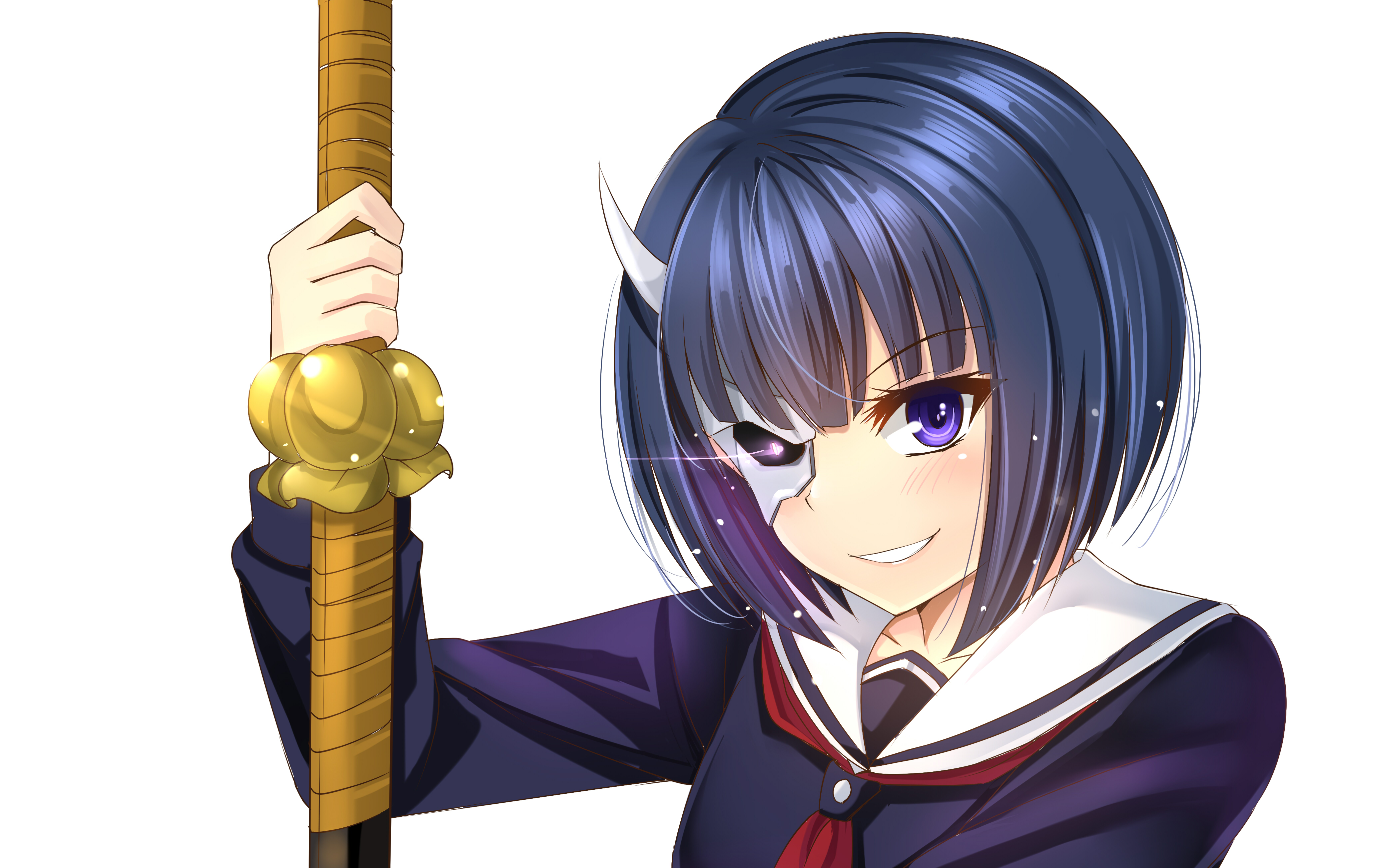 Anime Anime Girls Busou Shoujo Machiavellianism Onigawara Rin Sword Katana Brunette Short Hair Purpl 4169x2606