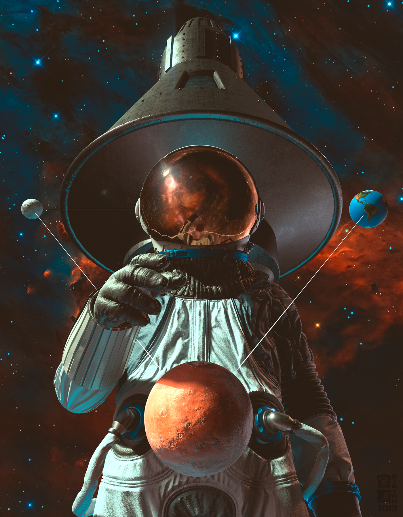 Astronaut Galaxy Planet Satelites Space Space Art Artwork 1400x1792