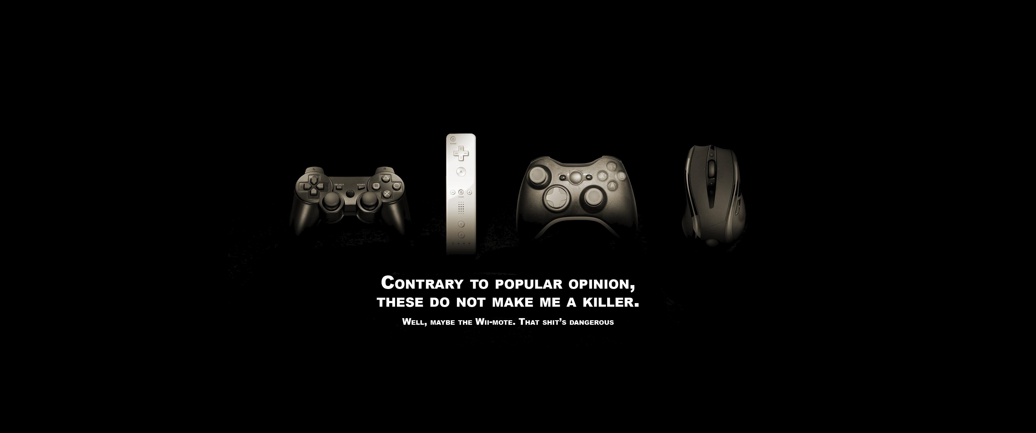 Video Games Controllers Quote Typography Black Background Computer Mouse X Box Wii PlayStation Humor 3440x1440