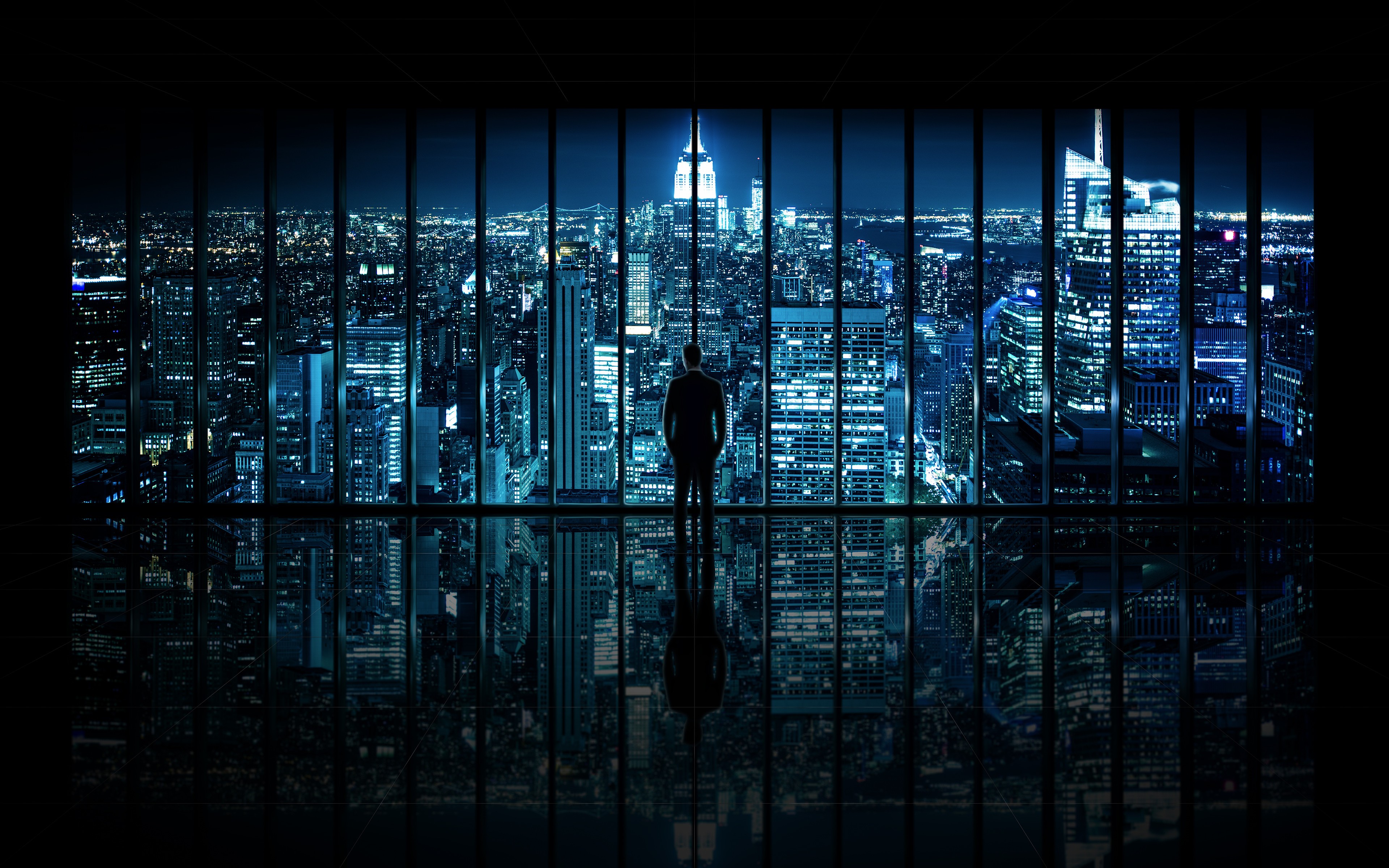 City Cityscape Dark Lights Reflection Dominic Kamp New York City Night 2013 Year 3840x2400