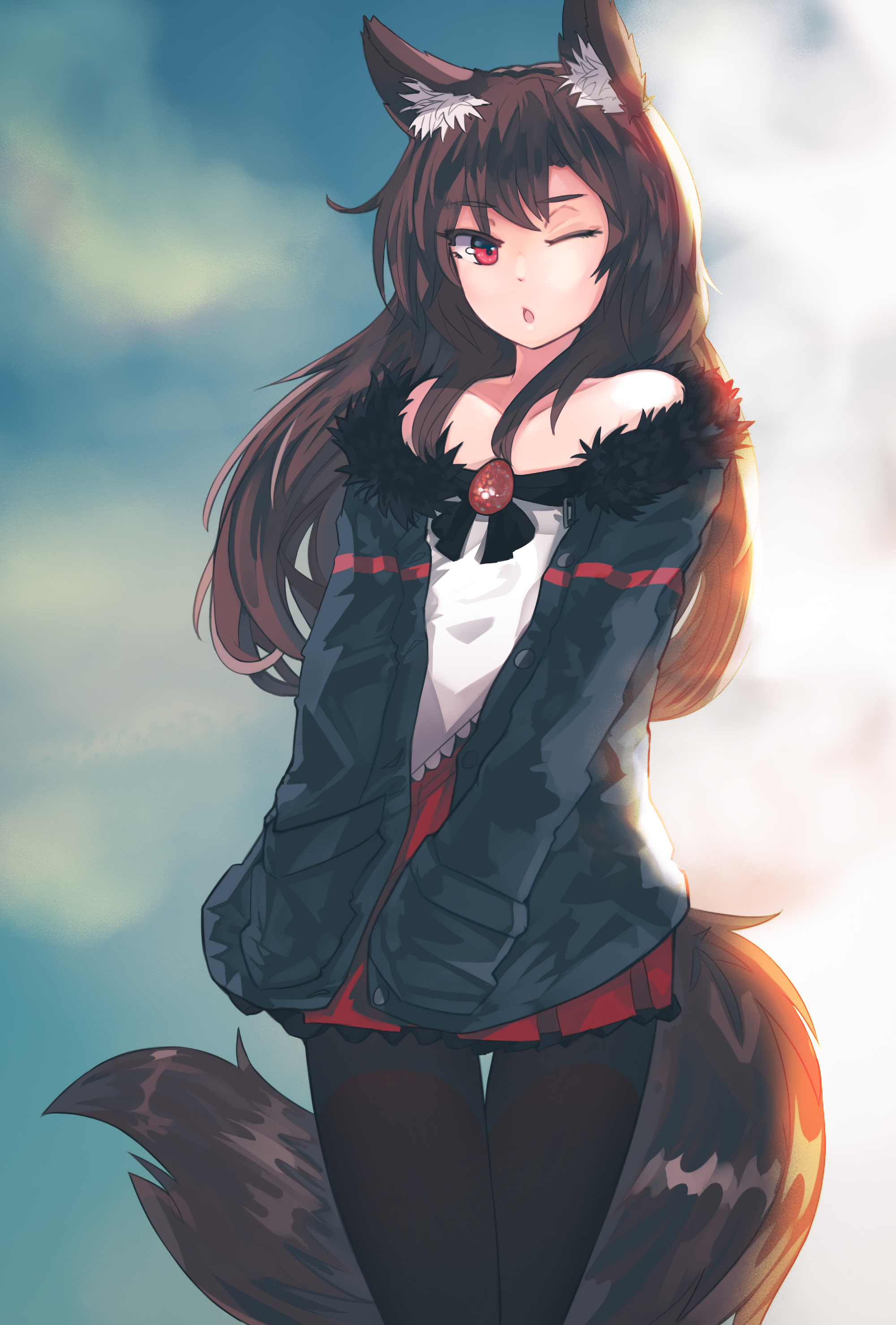 Anime Anime Girls Imaizumi Kagerou Tail Long Hair Animal Ears Red Eyes Brunette Skirt Touhou 2000x2958