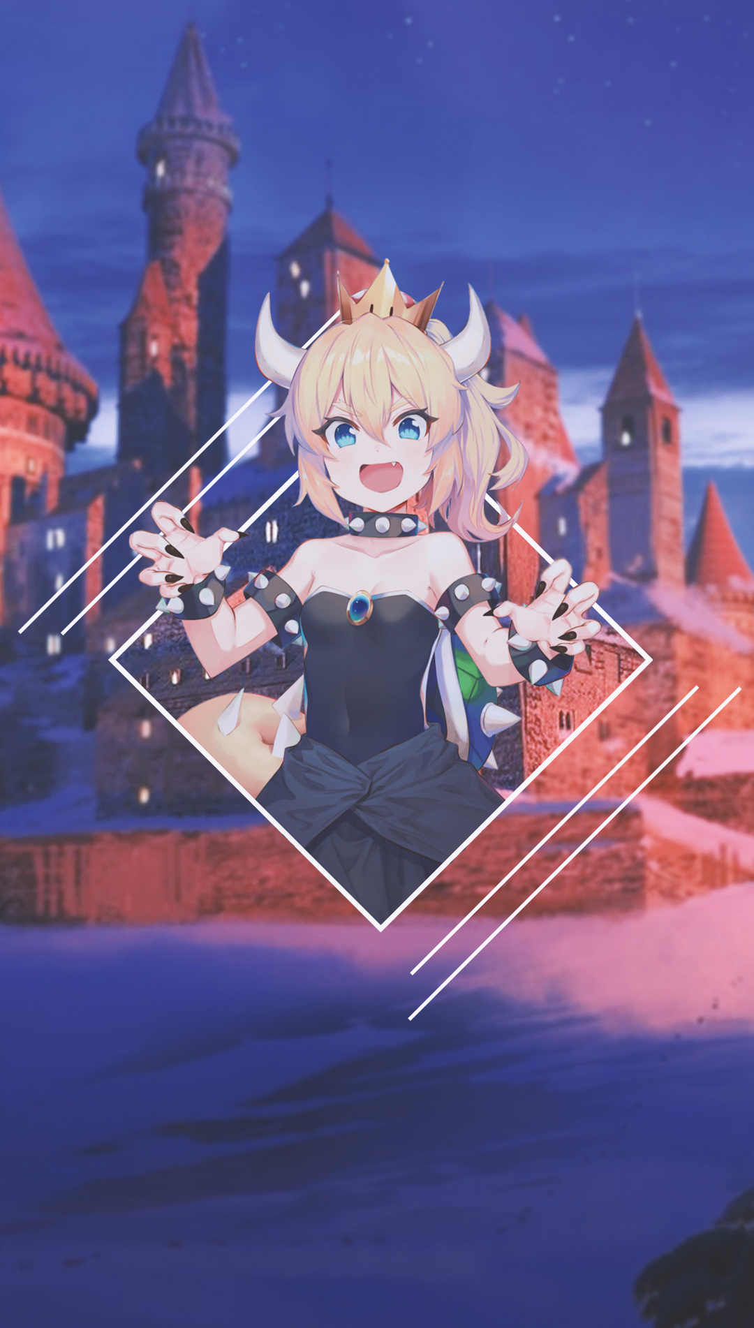 Anime Girls Anime Picture In Picture Bowsette Horns Blue Eyes 1080x1902