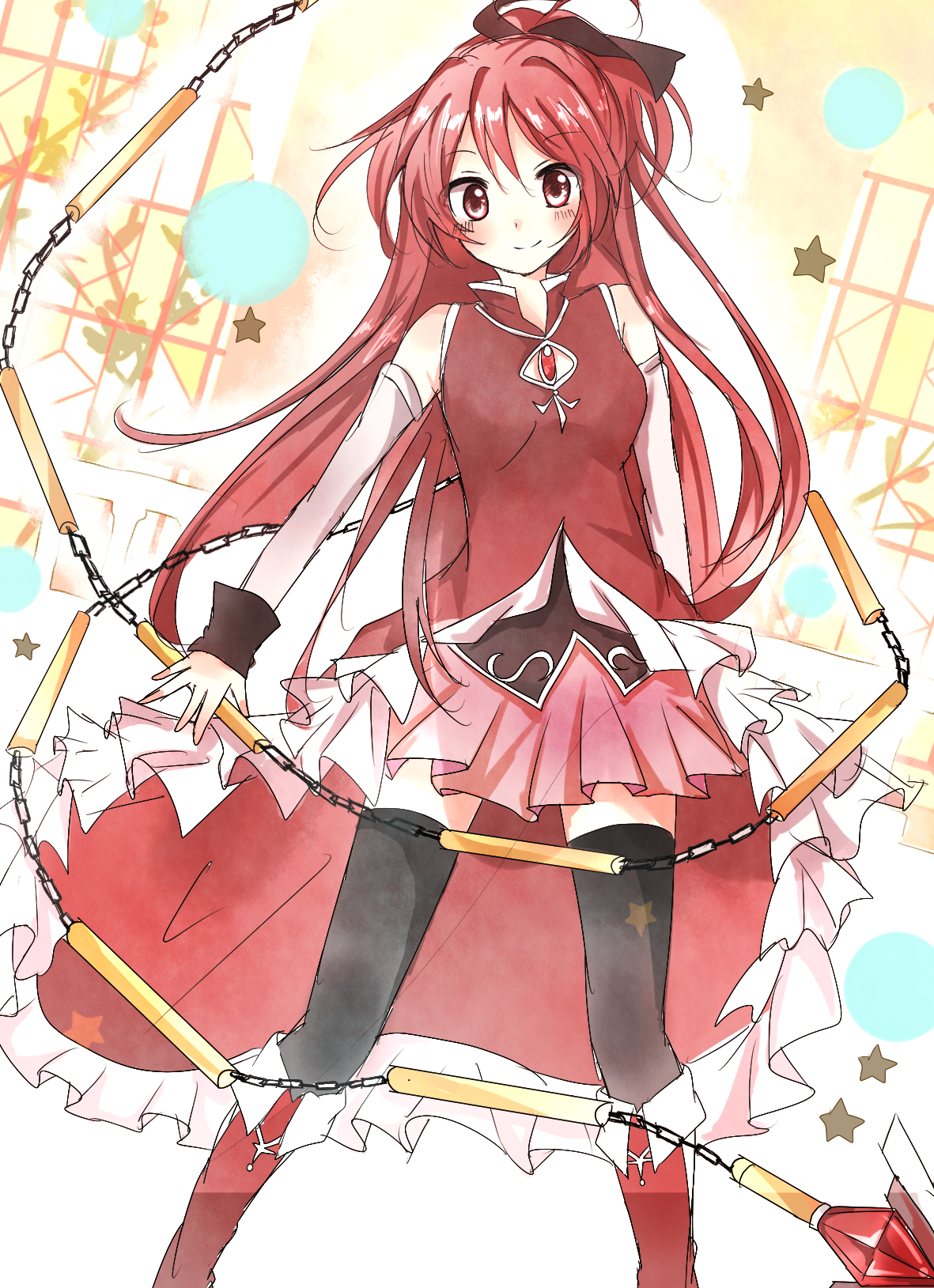 Mahou Shoujo Madoka Magica Anime Anime Girls Sakura Kyoko Redhead Fan Art Red Dress White Skin 1181x1629