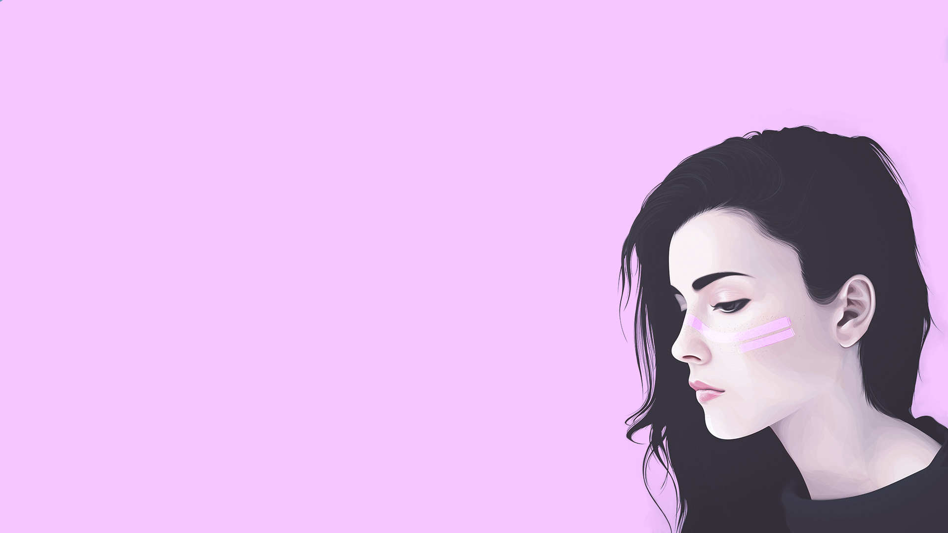 Women Simple Background Brunette Pink Digital Art Artwork Yuschav Arly 1920x1080