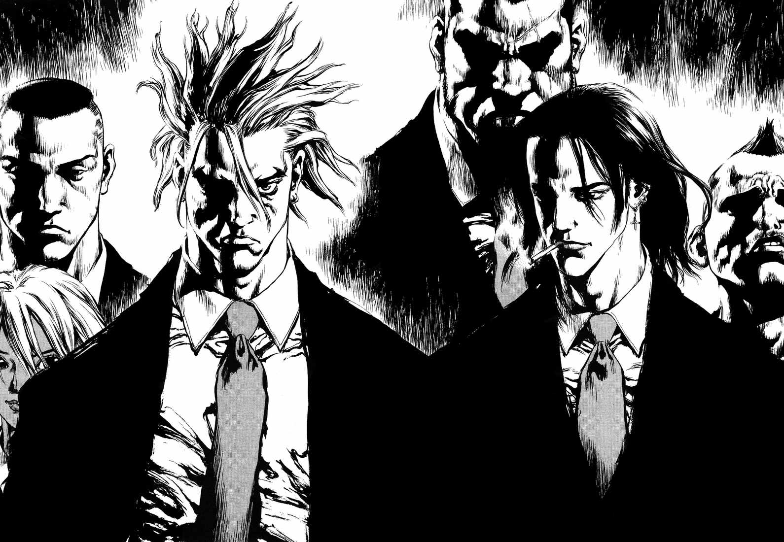 Sun Ken Rock Manga Anime Men Tie Anime Cigarettes Dark Monochrome Anime Boys 1590x1100