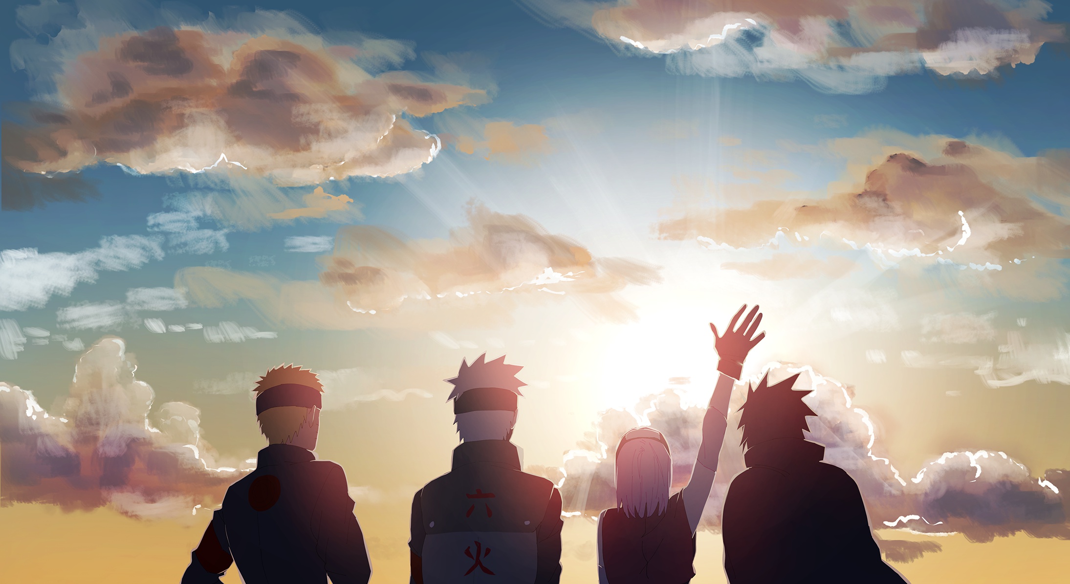 Sky Anime Clouds Sunlight Naruto Anime Uzumaki Naruto Hatake Kakashi Uchiha Sasuke Haruno Sakura Low 2189x1196