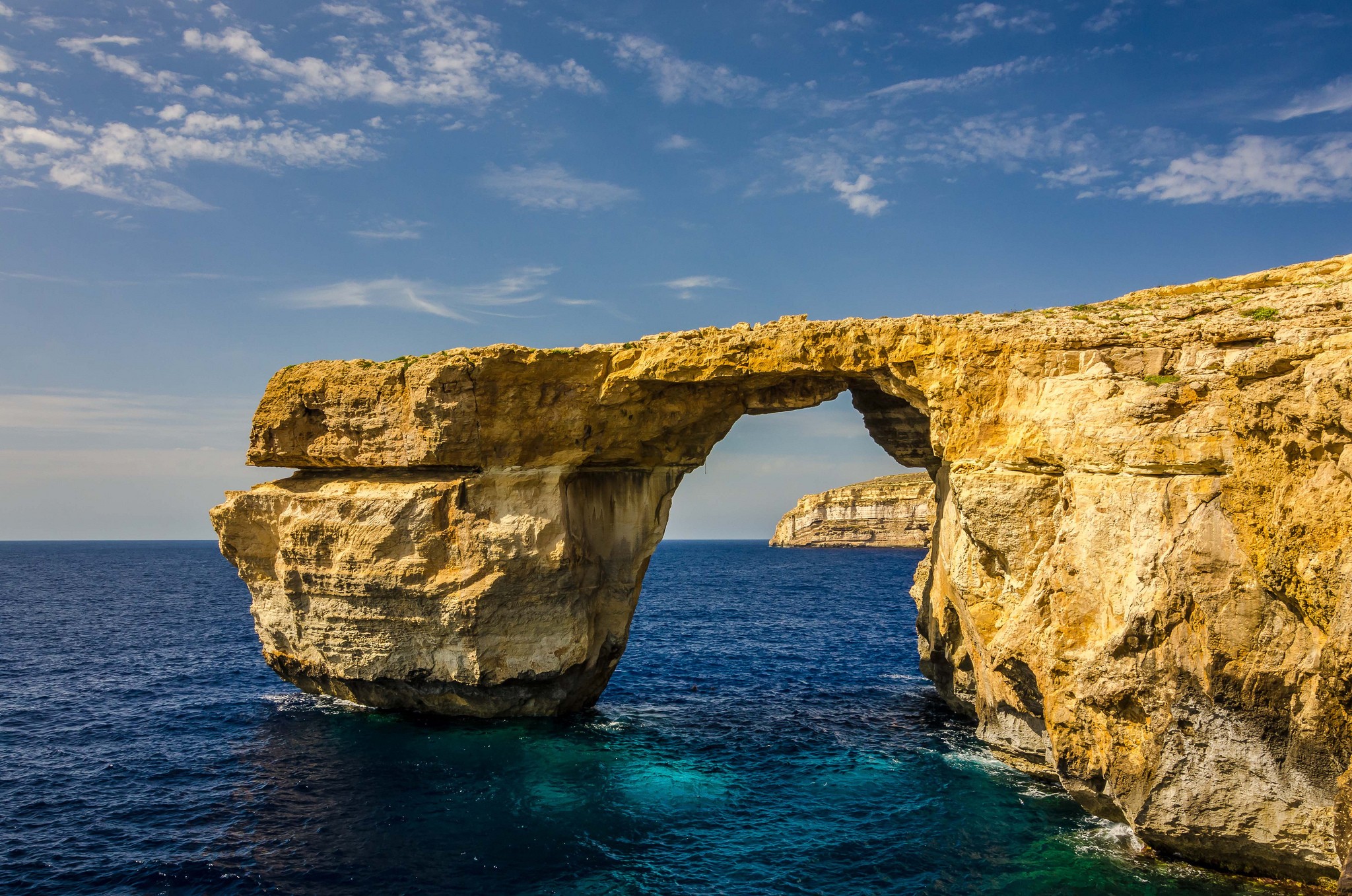 Landscape Malta Cliff Sea Coast Stone Arch Rock Formation Sky Daylight Waves Rock 2048x1357