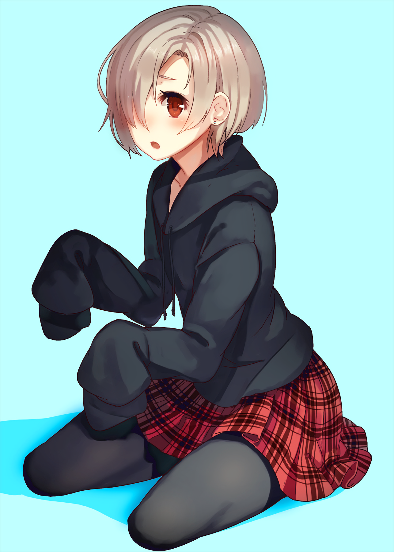 Anime Anime Girls Skirt Short Hair Gray Hair Red Eyes Shirasaka Koume Long Sleeves 1286x1800