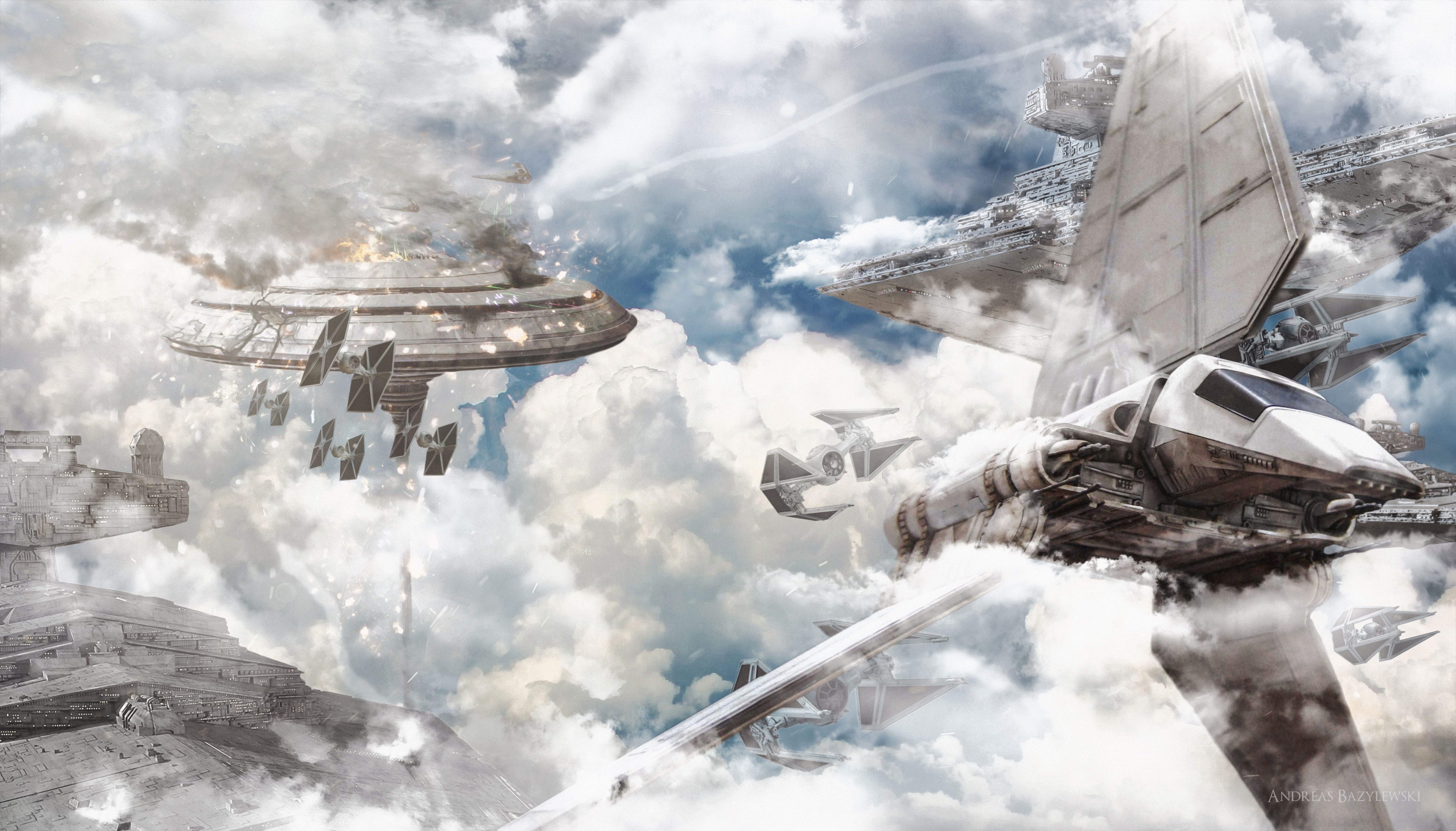 Star Wars Artwork Science Fiction Star Destroyer Bespin Cloud City Digital Art 7500x4281