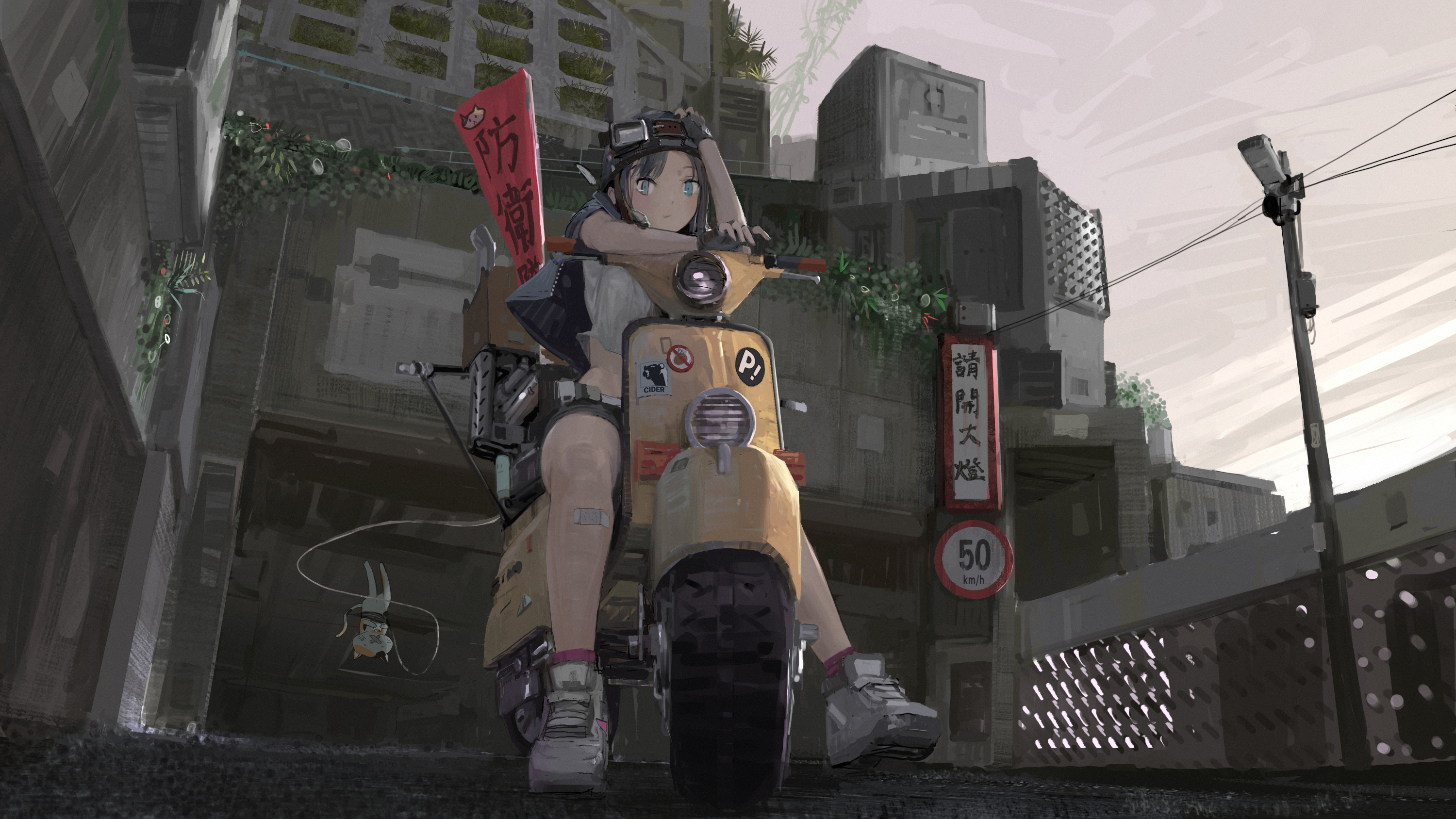 Motorcycle Concrete Anime Anime Girls PainDude 3000x1688