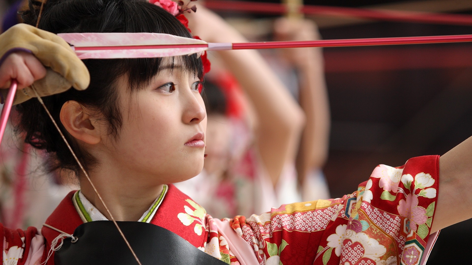 Japanese Women Bow Martial Arts Face Archer Archery 1920x1080