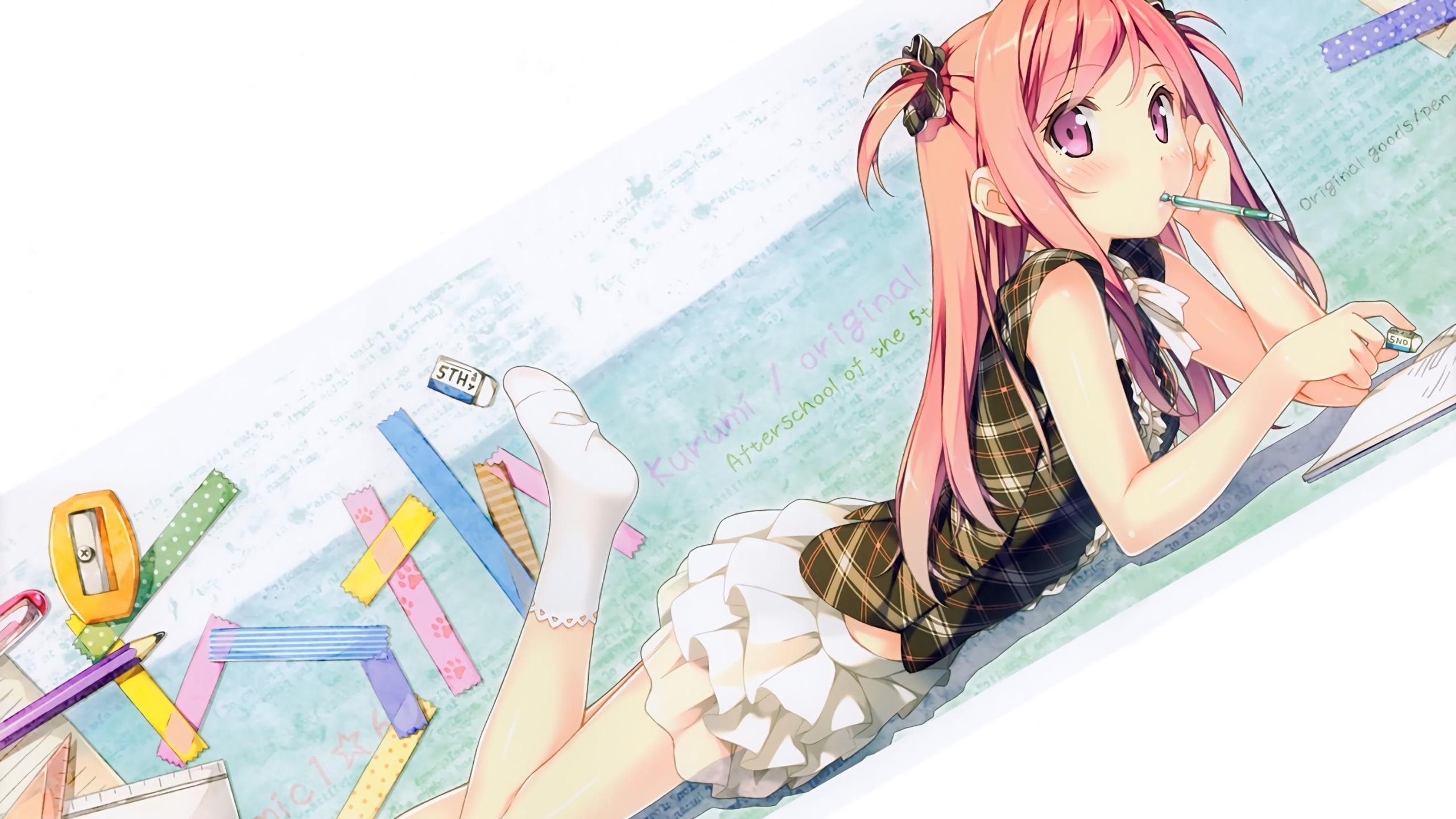 Anime Anime Girls Pink Eyes Original Characters Kantoku Afterschool Of The 5th Year 2560x1440