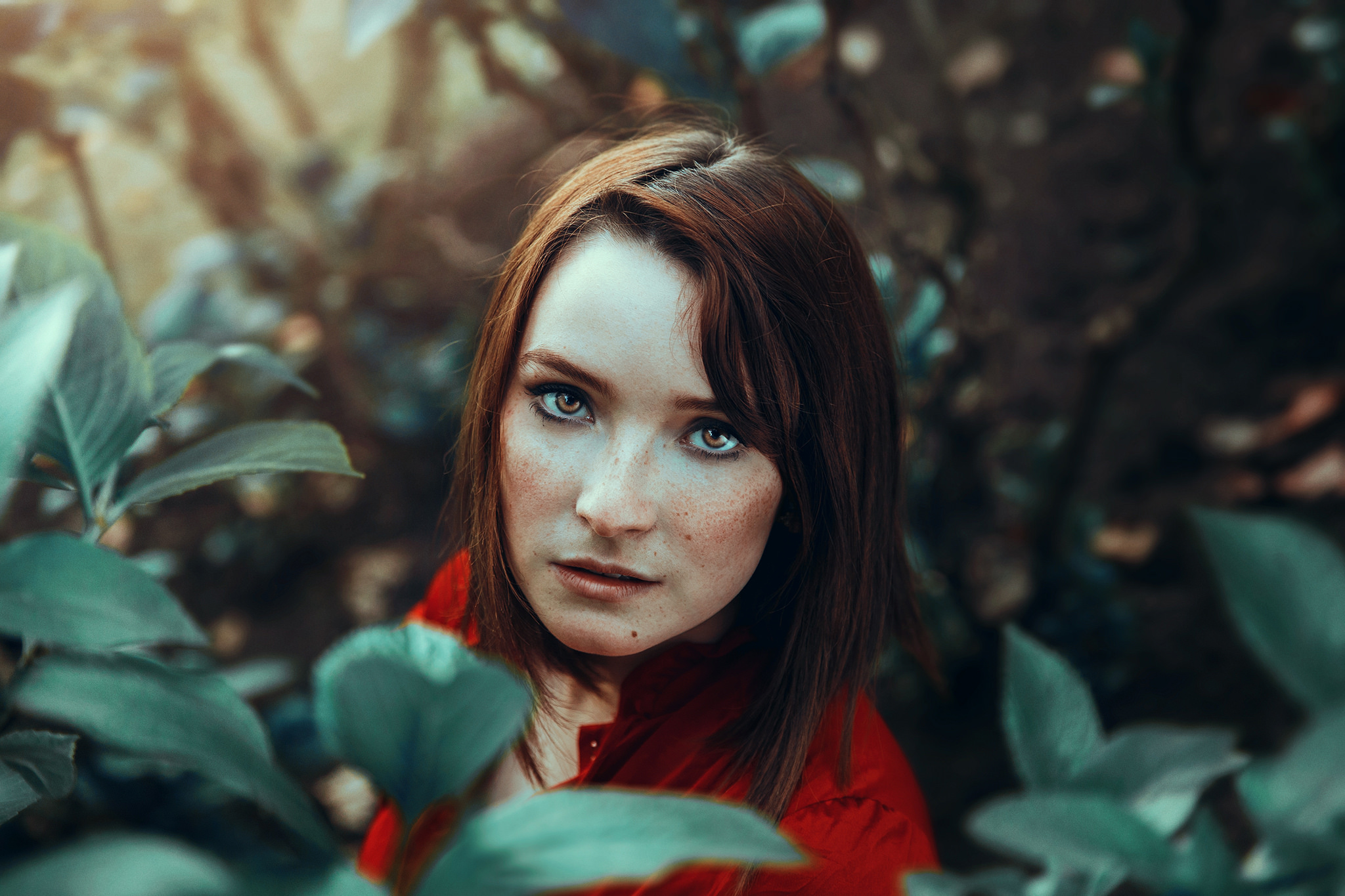 Women Brunette Freckles Leaves Looking At Viewer Ronny Garcia 2048x1365