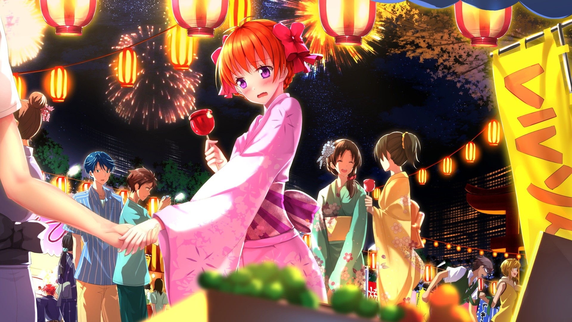 Anime Anime Girls Redhead Blushing Kimono Traditional Clothing Purple Eyes Sakura Chiyo Gekkan Shouj 1920x1080