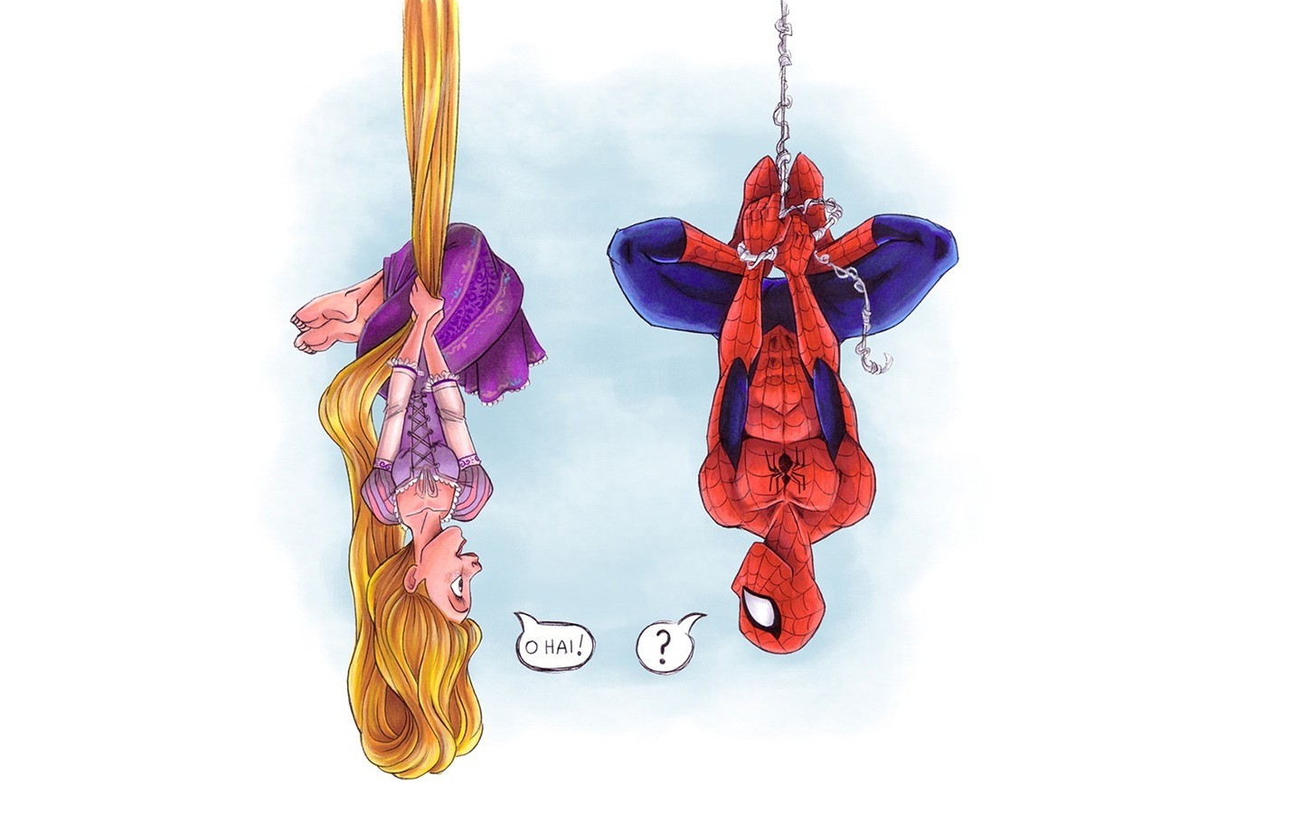 Rapunzel Spider Spider Man Movies Upside Down Long Hair Tangled Crossover Comic Books Disney Humor 1440x900