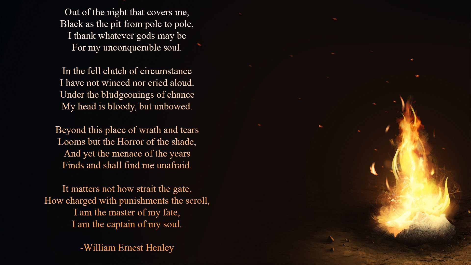Invictus Poetry Fire Text Writing 1920x1080