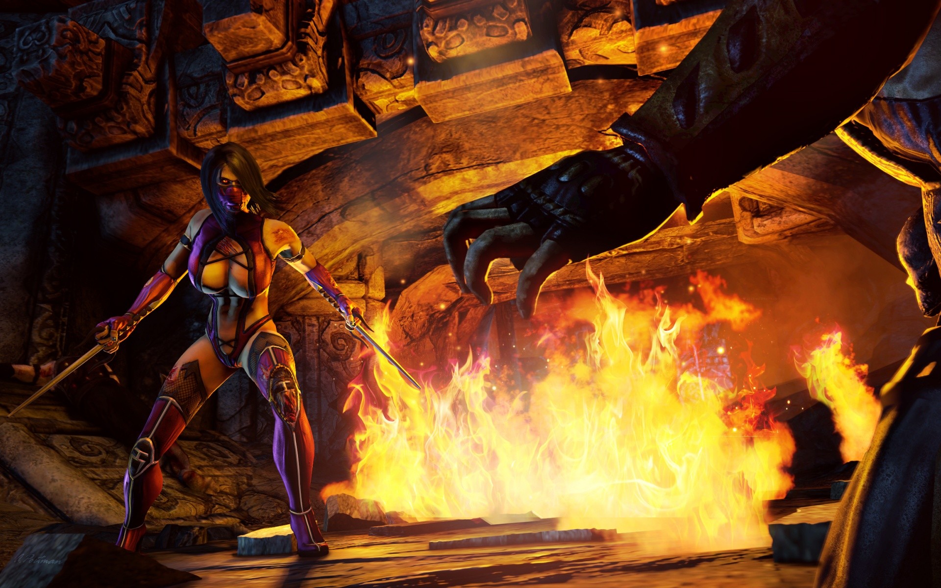 Video Games Mortal Kombat Mileena Fire Fireplace Artwork 1920x1200