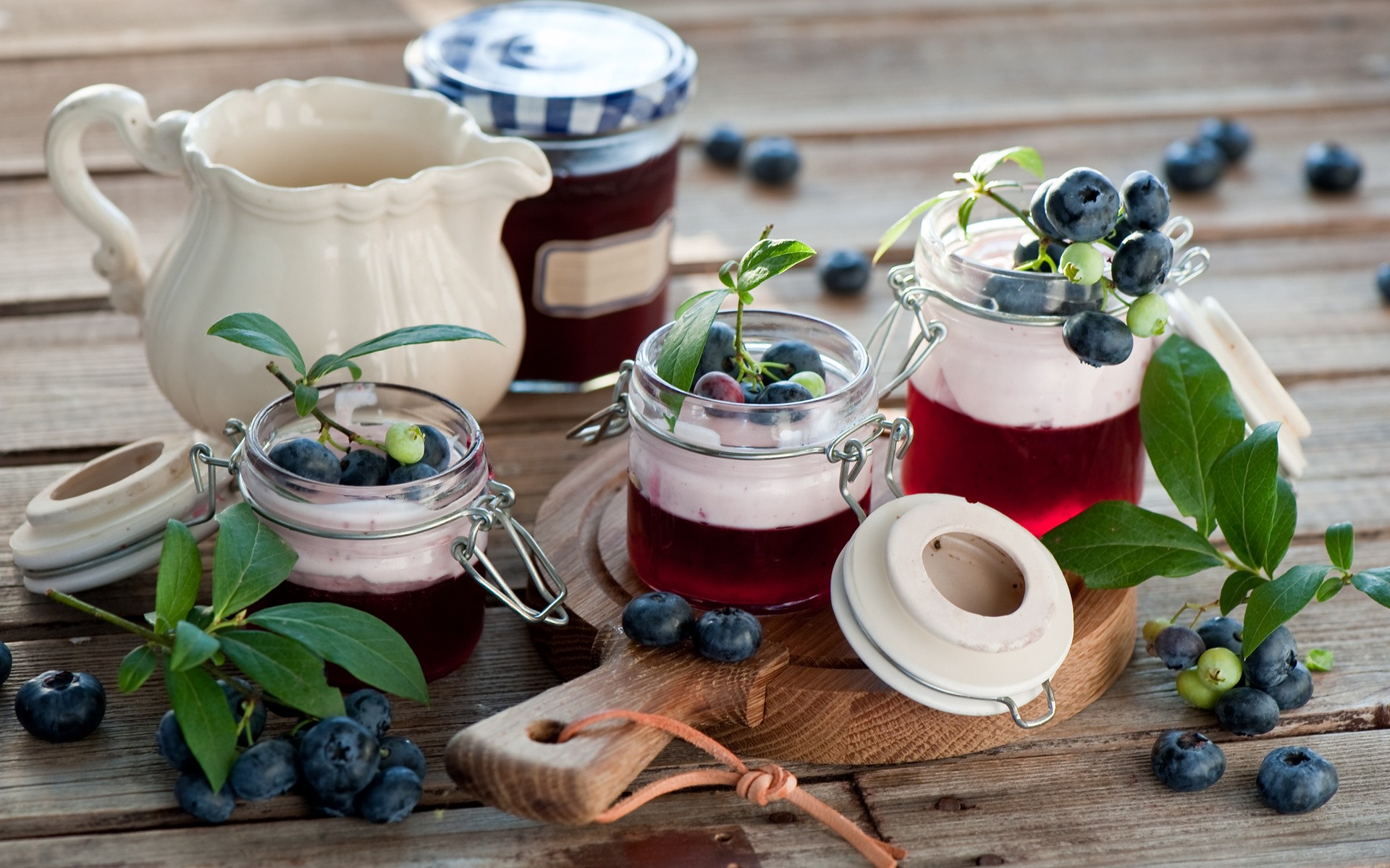 Food Lunch Photography Colorful Wooden Surface Jars Blueberries Fruit Depth Of Field 1920x1200