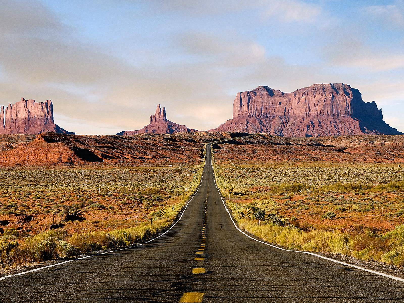 Highway Desert Long Road Monument Valley Arizona Mountains Cliff 1600x1200