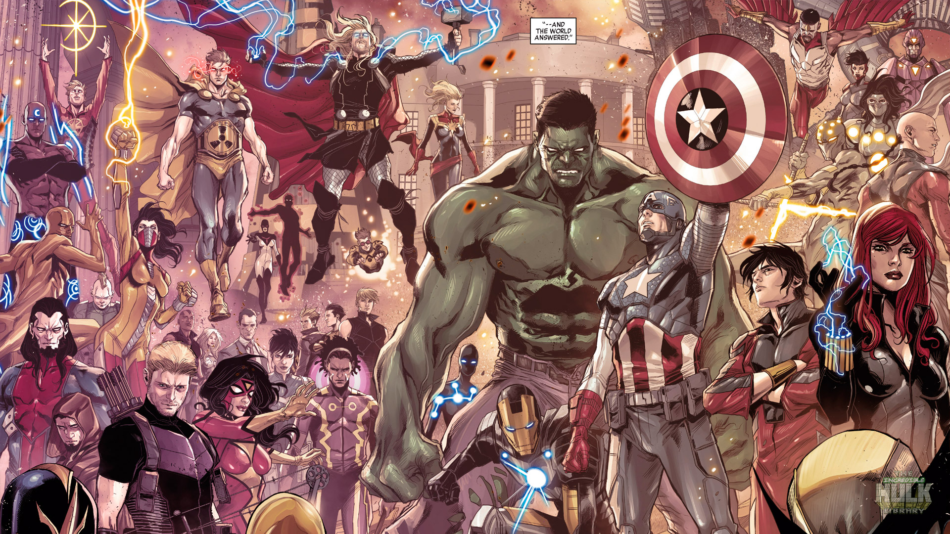 Avengers Thor Hulk Captain America Iron Man Spider Woman Hawkeye Black Knight Marvel Comics Wolverin 1920x1080