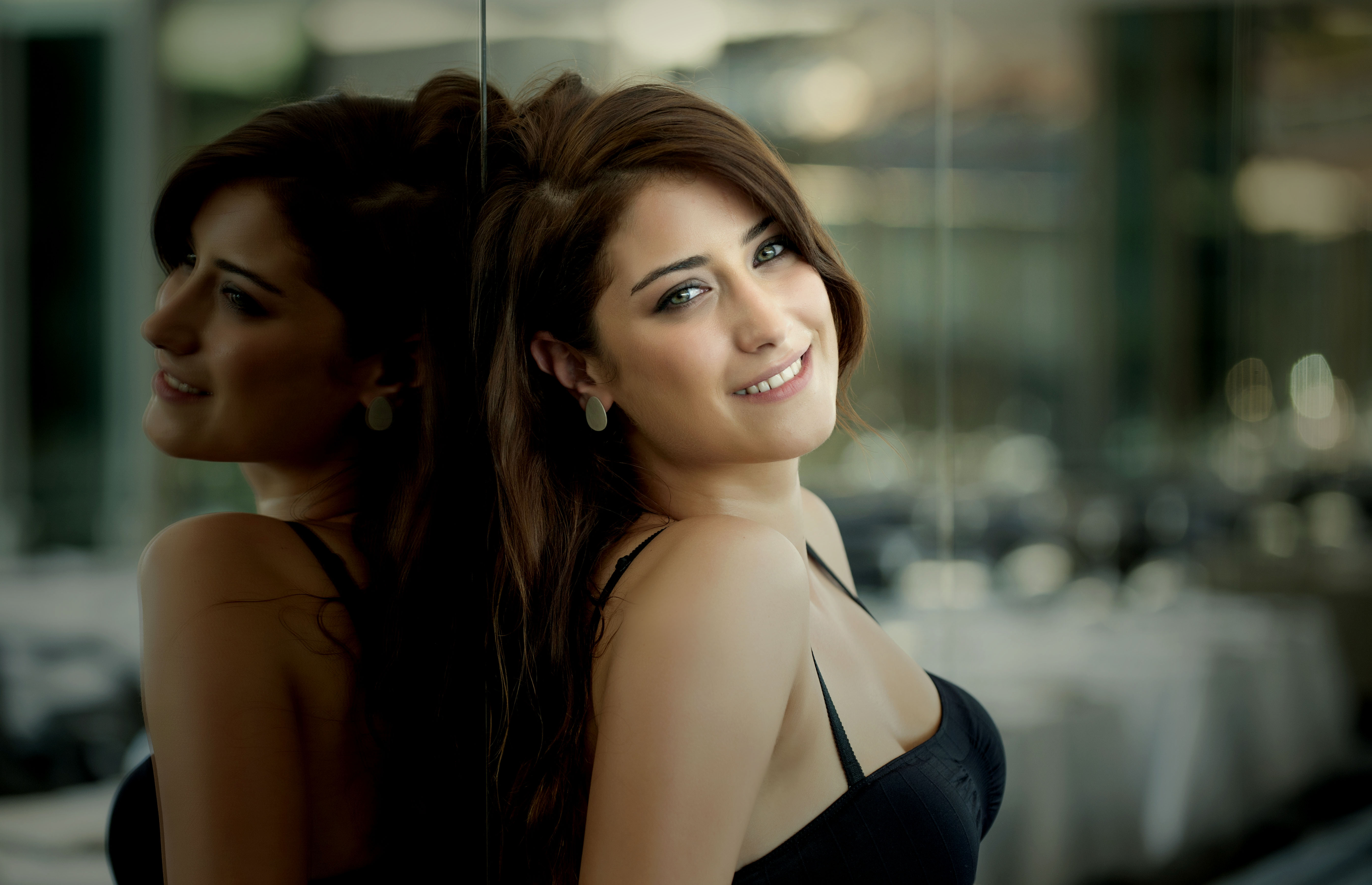Hazal Kaya Brunette Women Actress Turkish Actress Turkish Smiling Reflection Turkish Celebrity 5391x3479