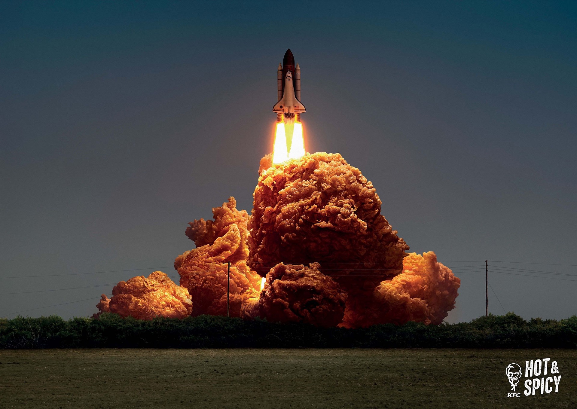Space Shuttle Rocket Fire Chicken Fried Chicken KFC Humor Commercial 1920x1361