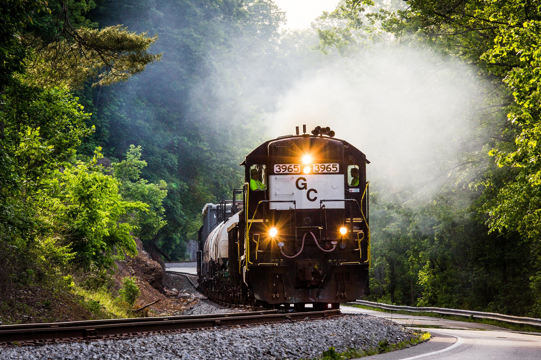 Train Railway Diesel Locomotive Smoking Trees 2048x1365