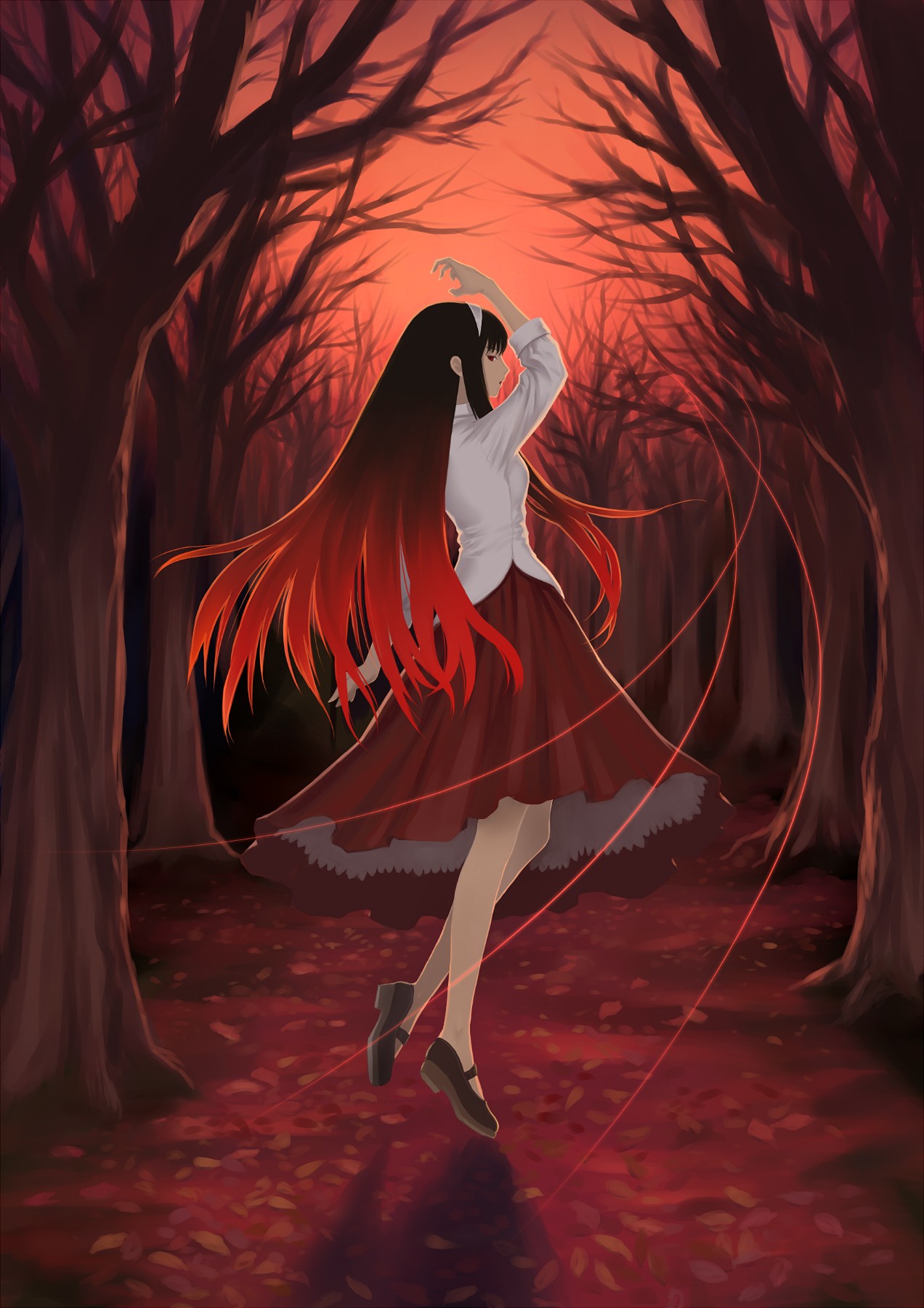 Anime Anime Girls Redhead Red Eyes Forest Long Hair Lunar Legend Tsukihime Tohno Akiha 1272x1800