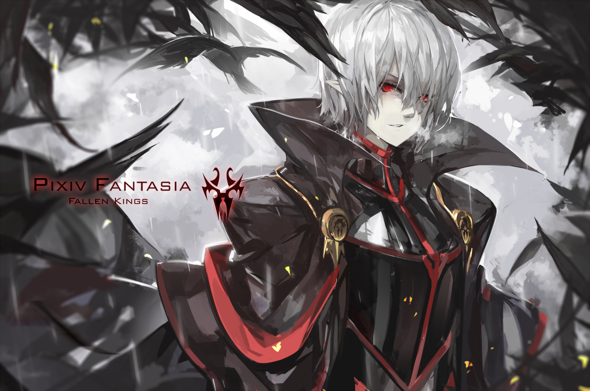 Pixiv Fantasia Fallen Kings Original Characters Red Eyes Pointed Ears White Hair Saberiii 2000x1325