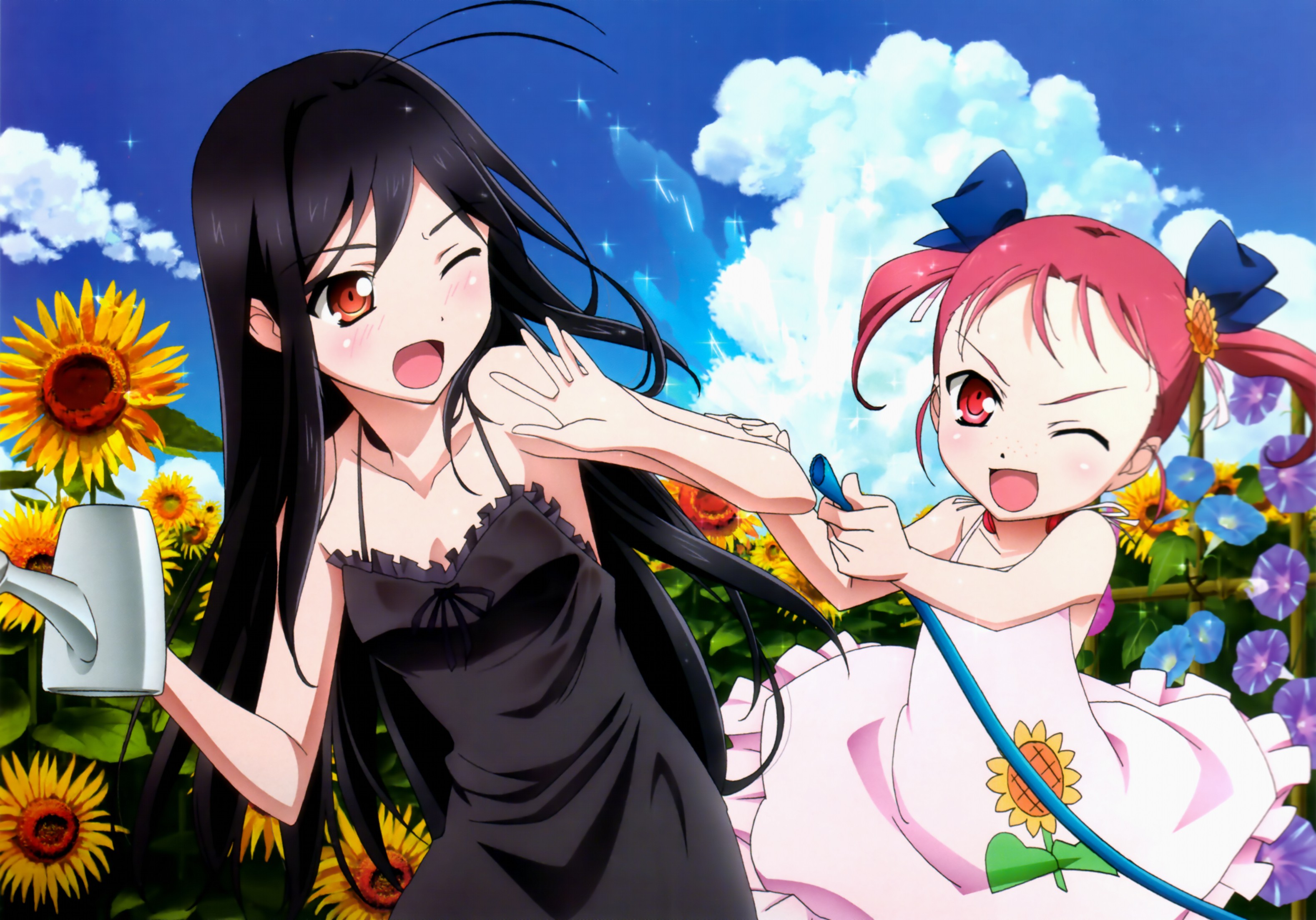 Anime Girls Black Dress White Dress Flowers Clouds Accel World Kouzuki Yuniko Kuroyukihime 3156x2206