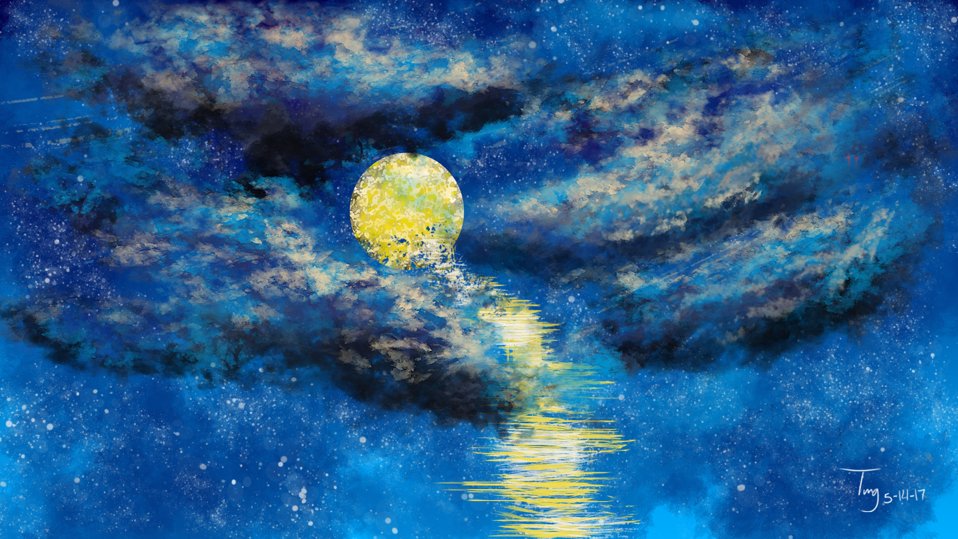 Moonlight Constellations Sky Stars Artwork Blue 1920x1080