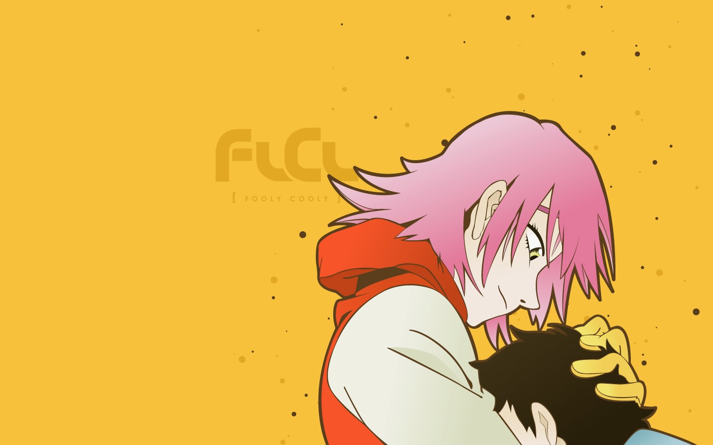 FLCL Haruhara Haruko Anime Pink Hair Yellow Background 1440x900