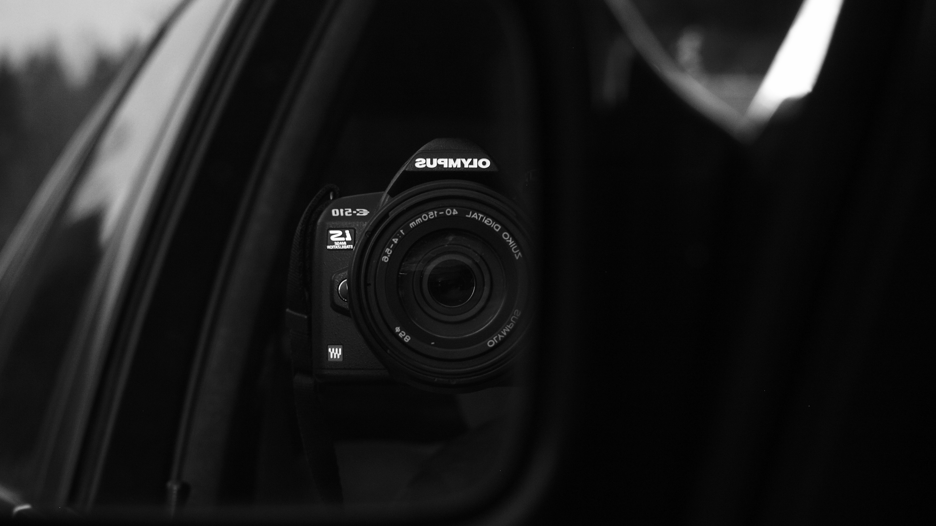 Monochrome Olympus Camera Mirror Reflection Lens Car Vehicle 3648x2052