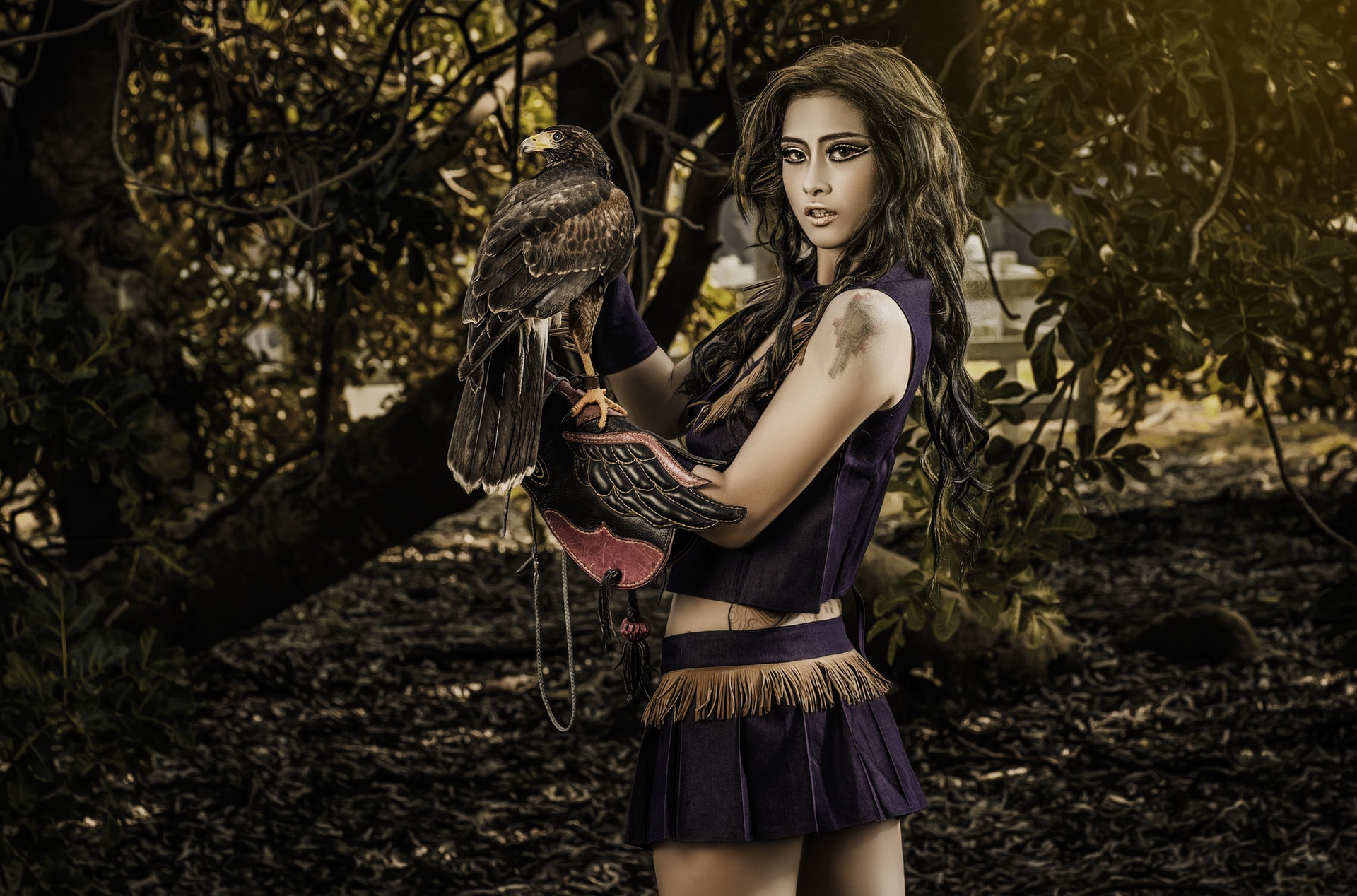 Women Model Hawks Birds Animals Fantasy Girl 1920x1268