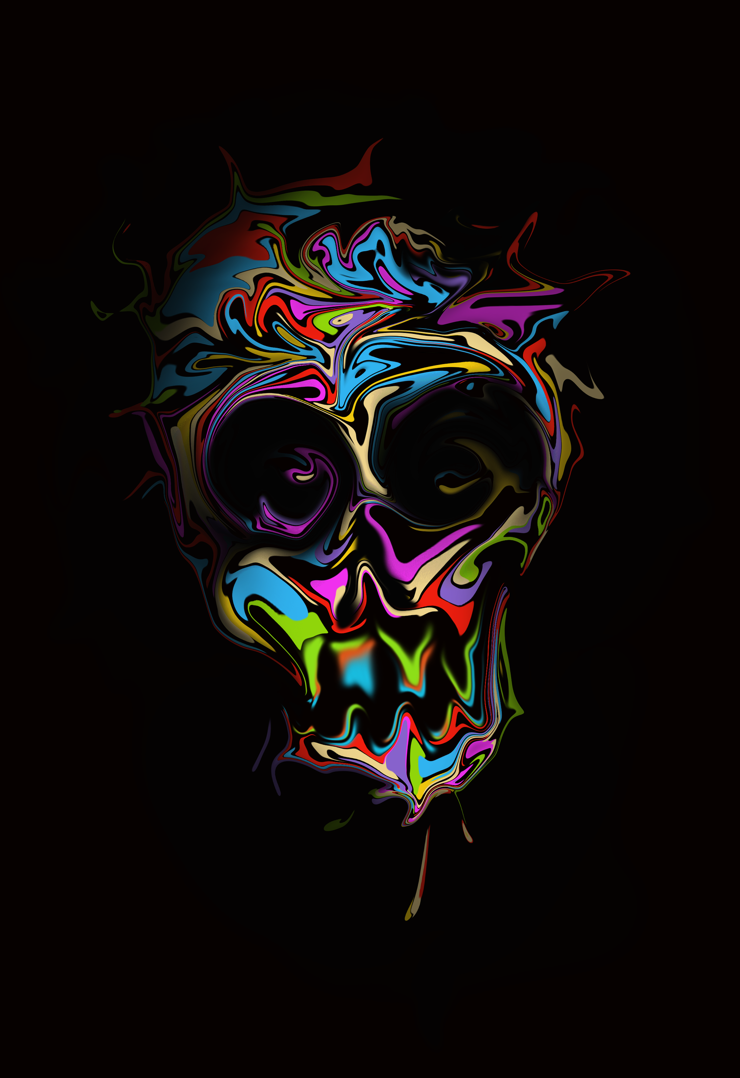 Digital Art Skull Simple Background Colorful Portrait Display Abstract Distortion Black Background 1500x2183