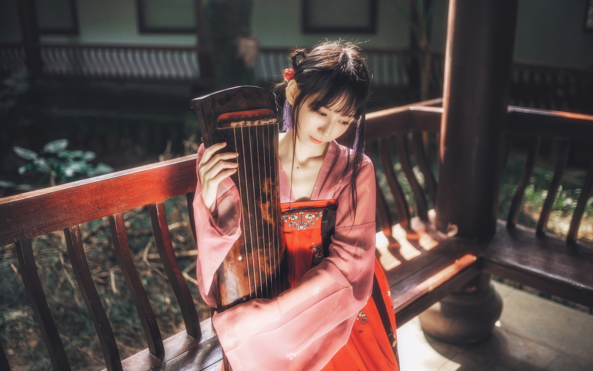 Hanfu Chinese Dress Chinese Zither Asian Women 1920x1200