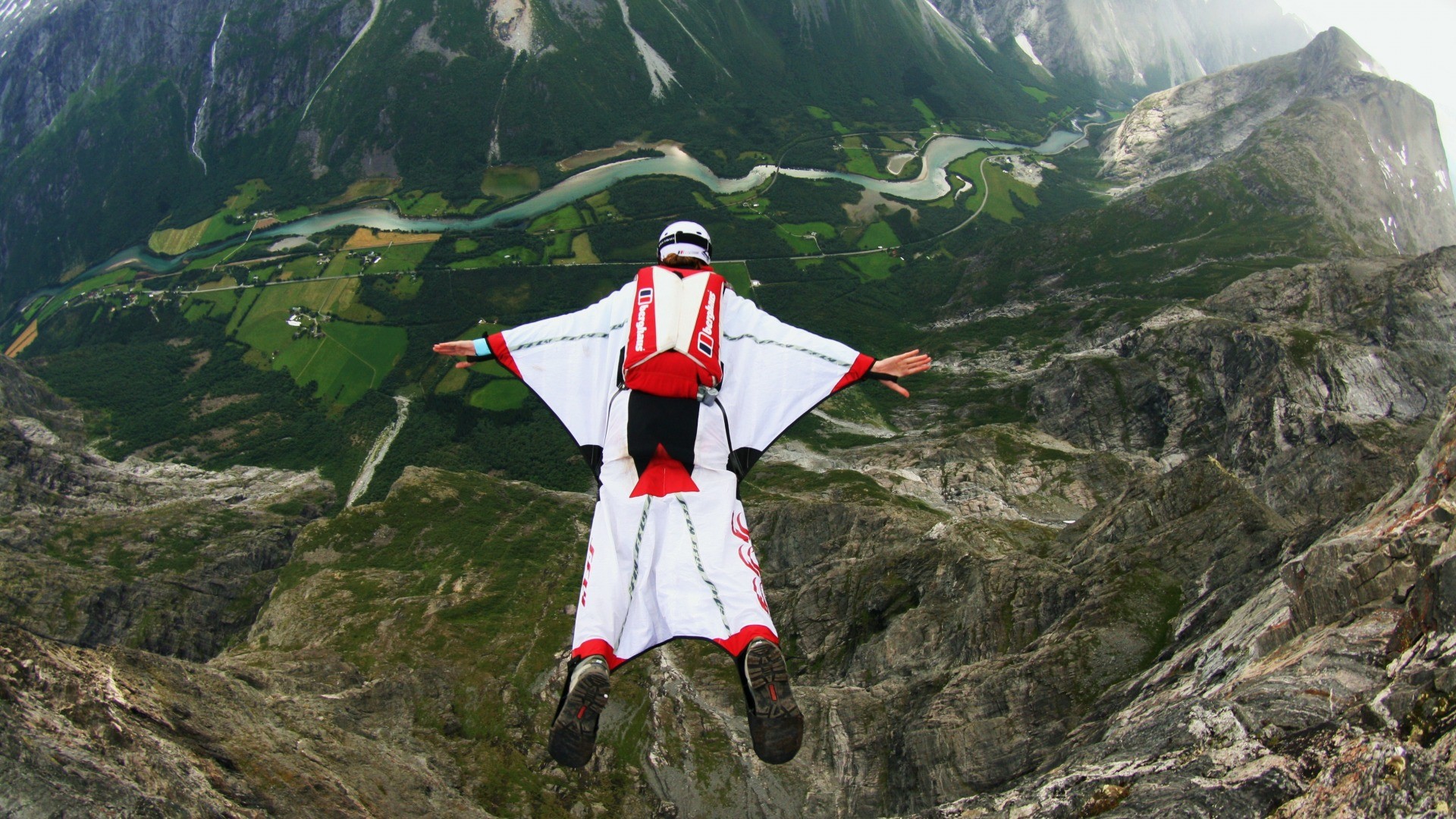 Men Sport Sports Wingsuit Basejumping Jumping Flying Parachutes Nature Mountains Helmet Birds Eye Vi 1920x1080