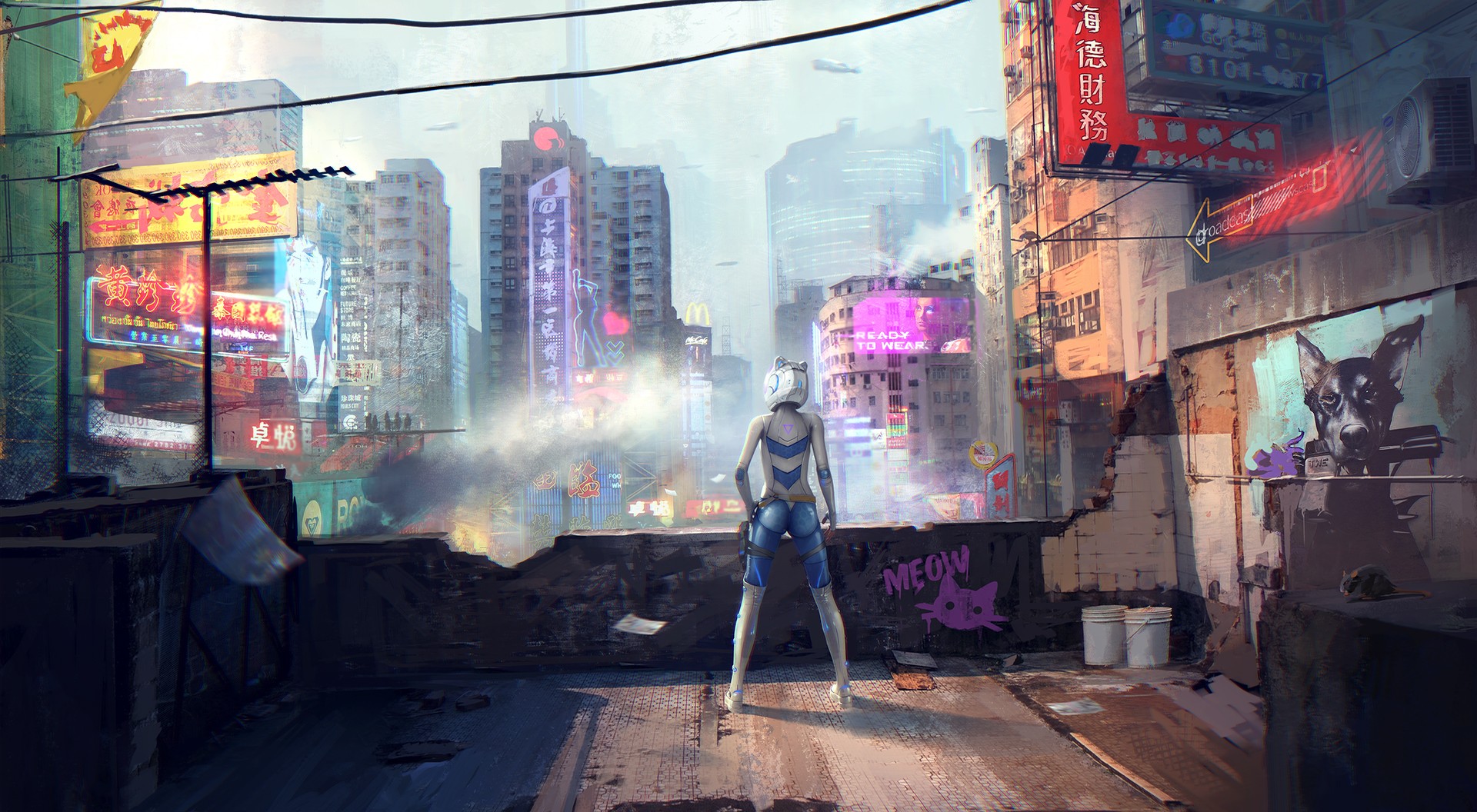 Artwork Digital Art Sergey Zabelin Cyberpunk Science Fiction Scenery From Behind 1920x1056