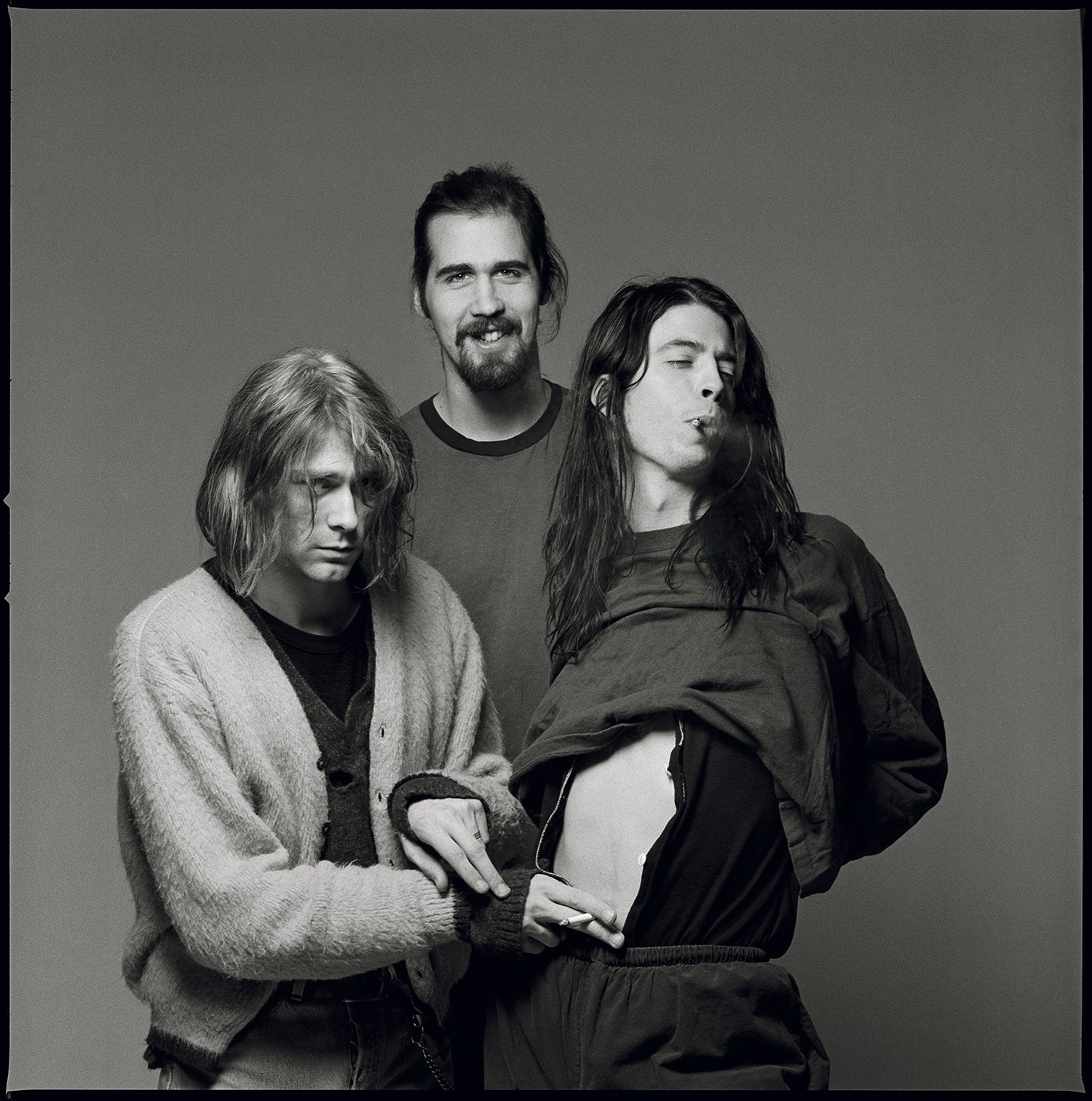 Nirvana Kurt Cobain Dave Grohl Krist Novoselic Grunge Band Monochrome Cigarettes Simple Background M 1500x1512