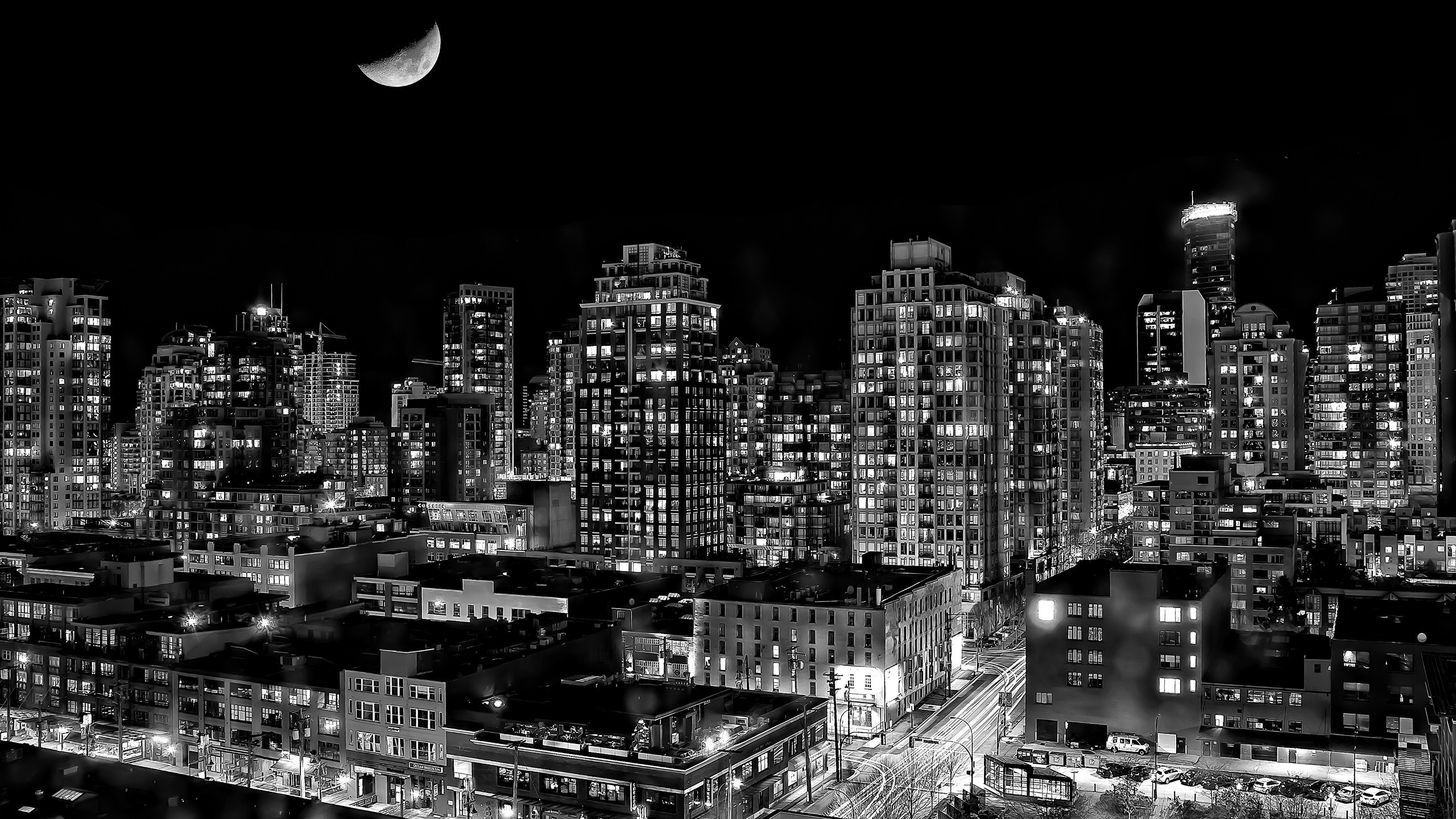 Vancouver British Columbia Night Moon 2560x1440